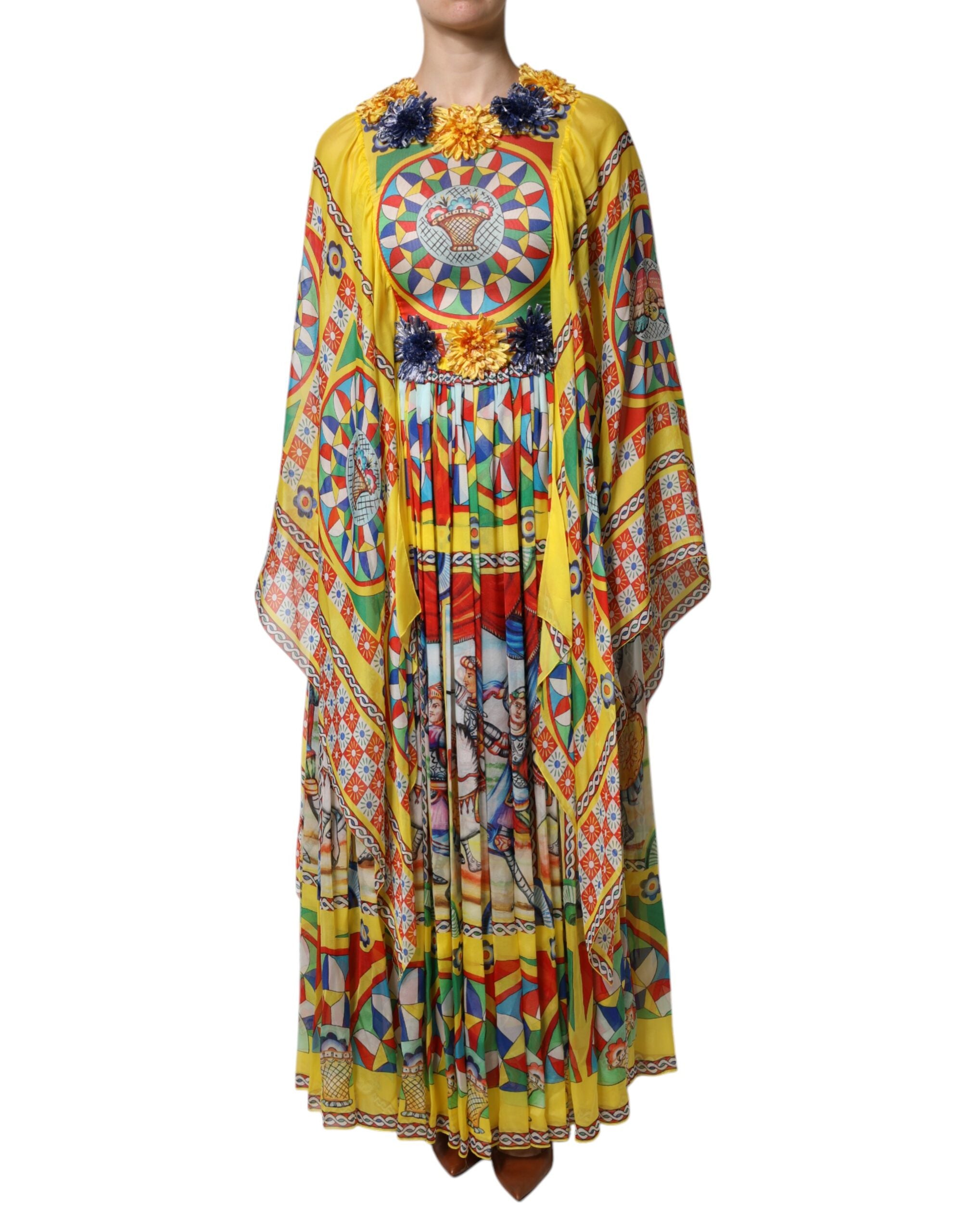 Rochie Dolce &amp; Gabbana multicoloră cu imprimeu Carretto și model kaftan din twill