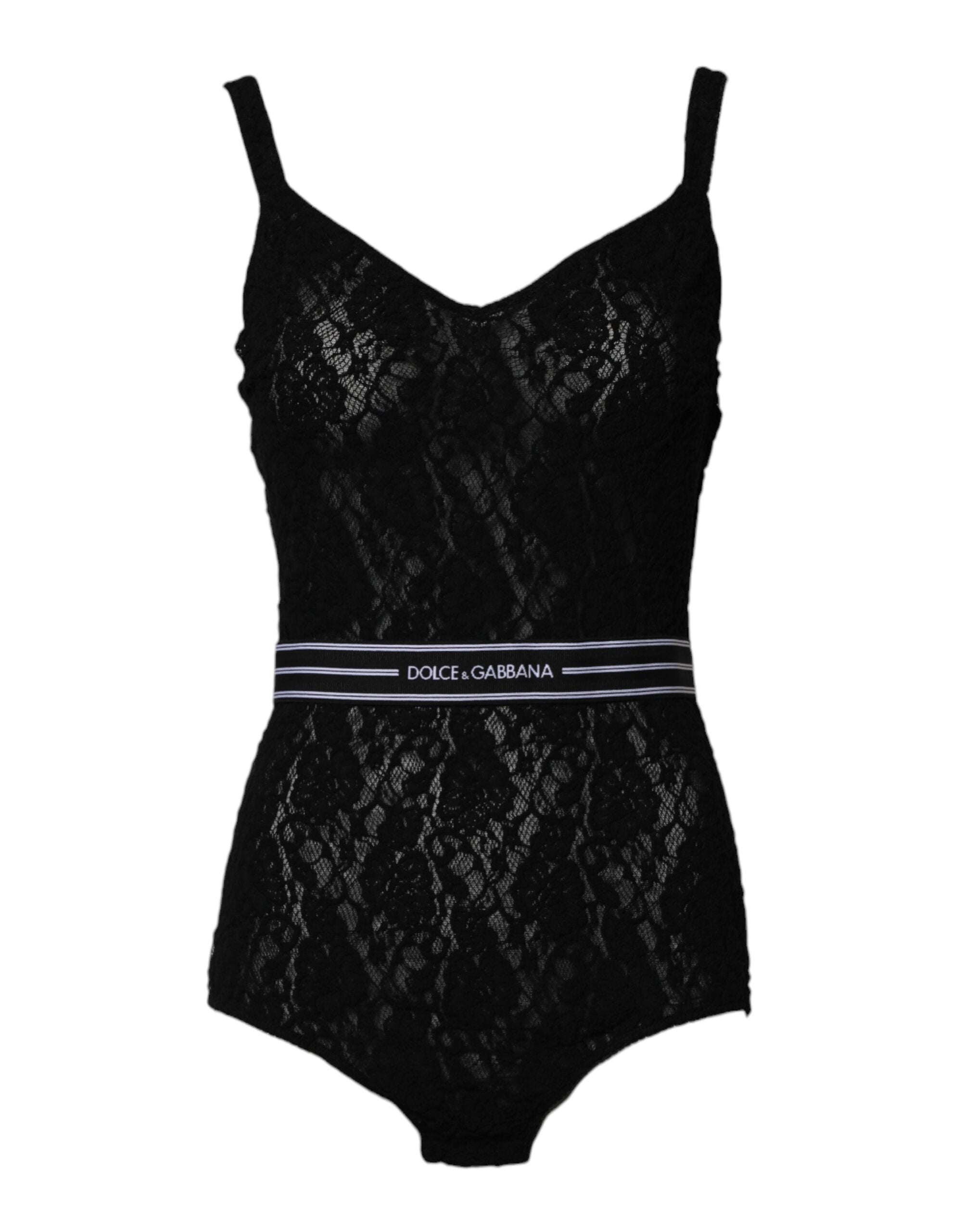 Dolce &amp; Gabbana Schwarze Spitze Marken-Dessous-Bodysuit-Unterwäsche
