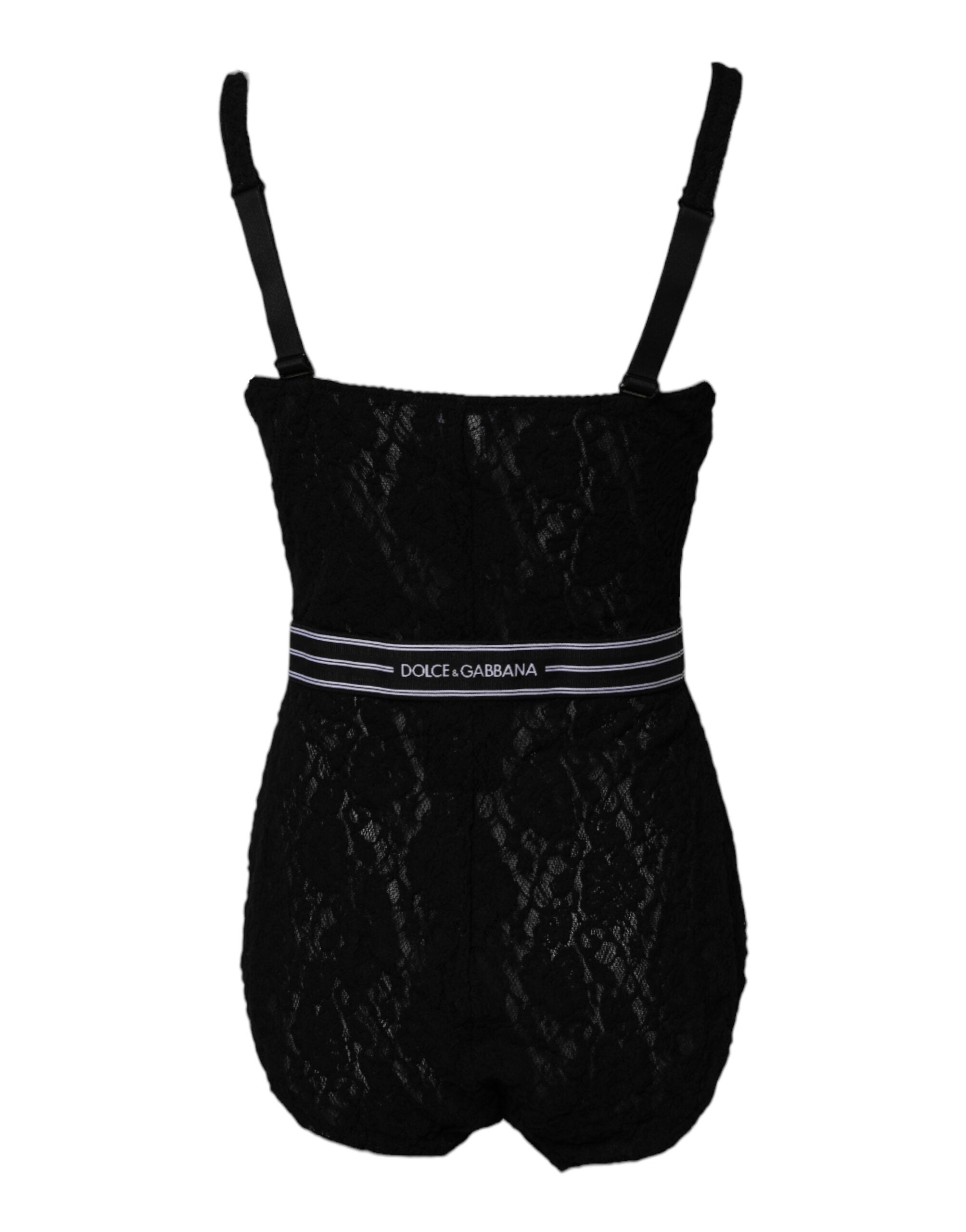 Dolce &amp; Gabbana Schwarze Spitze Marken-Dessous-Bodysuit-Unterwäsche