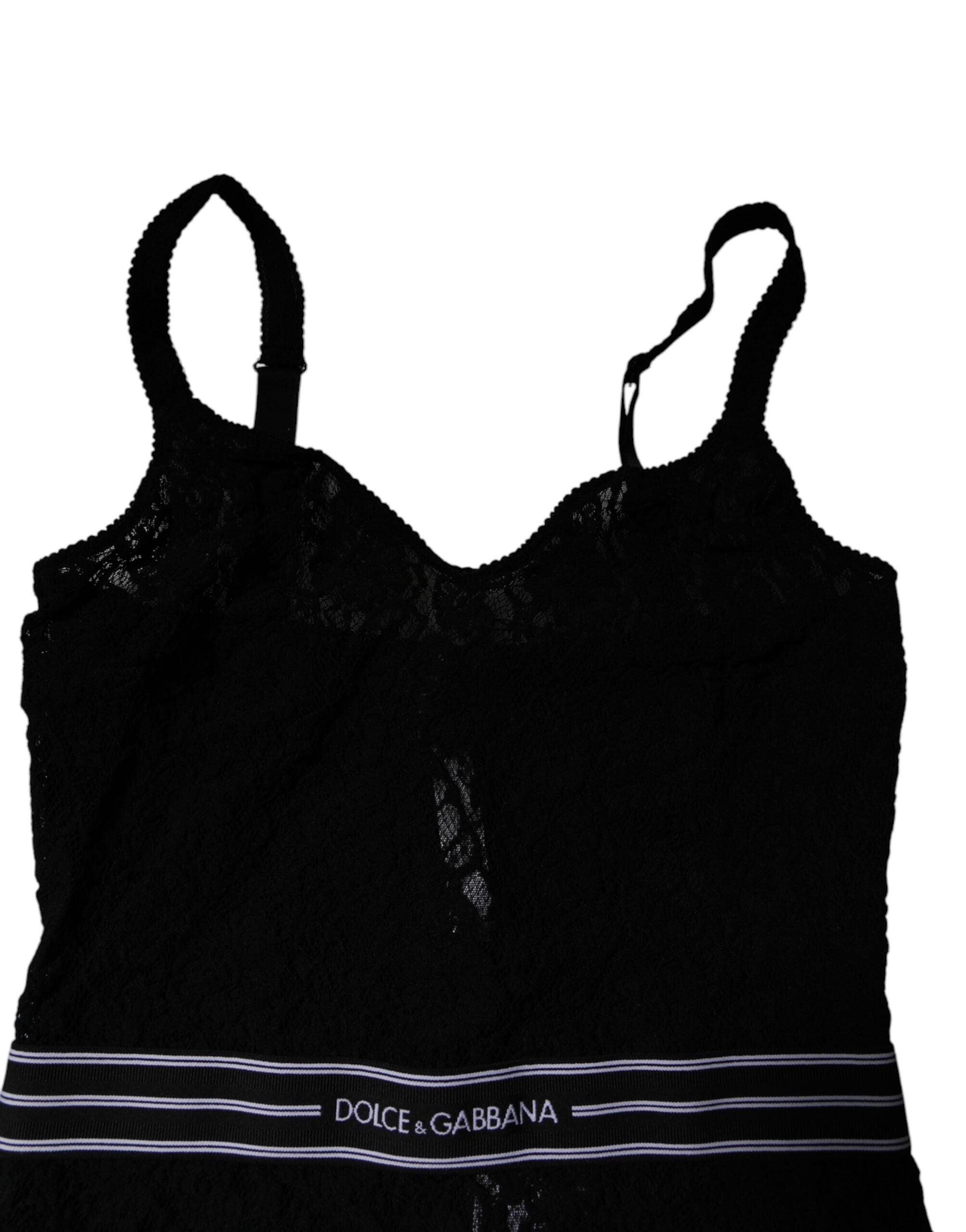 Dolce &amp; Gabbana Schwarze Spitze Marken-Dessous-Bodysuit-Unterwäsche