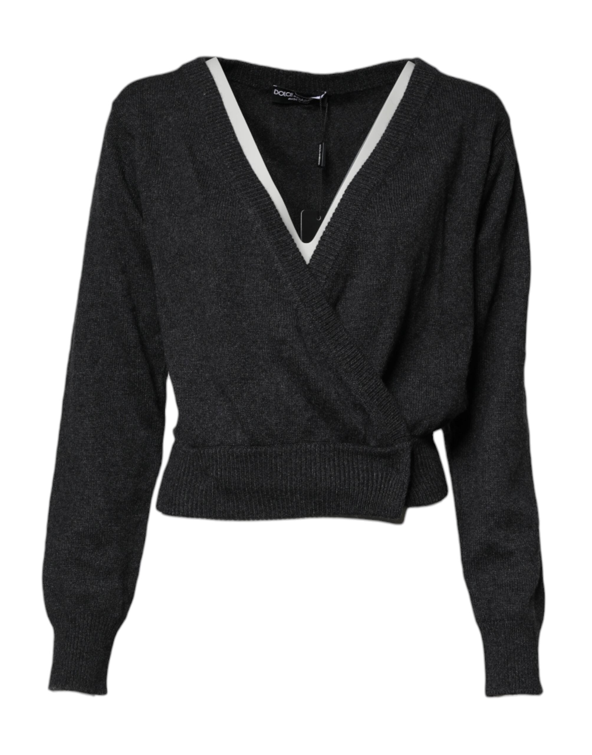 Dolce &amp; Gabbana Grauer Kaschmirpullover mit tiefem V-Ausschnitt