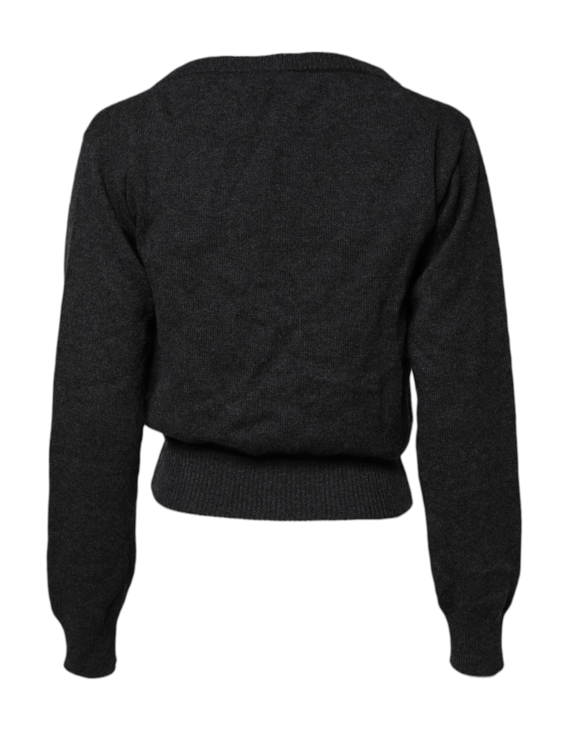 Dolce &amp; Gabbana Grauer Kaschmirpullover mit tiefem V-Ausschnitt