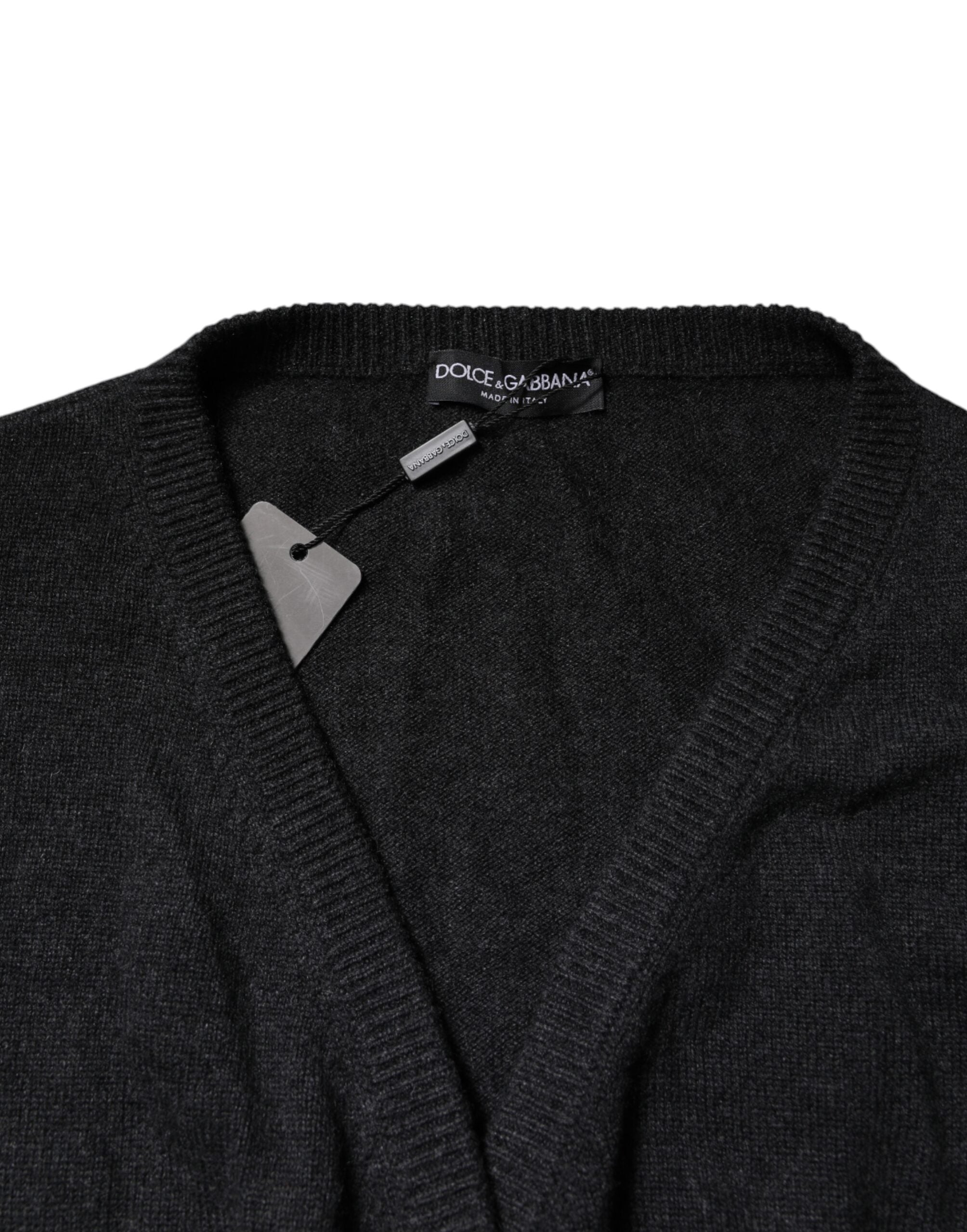 Dolce &amp; Gabbana Grauer Kaschmirpullover mit tiefem V-Ausschnitt