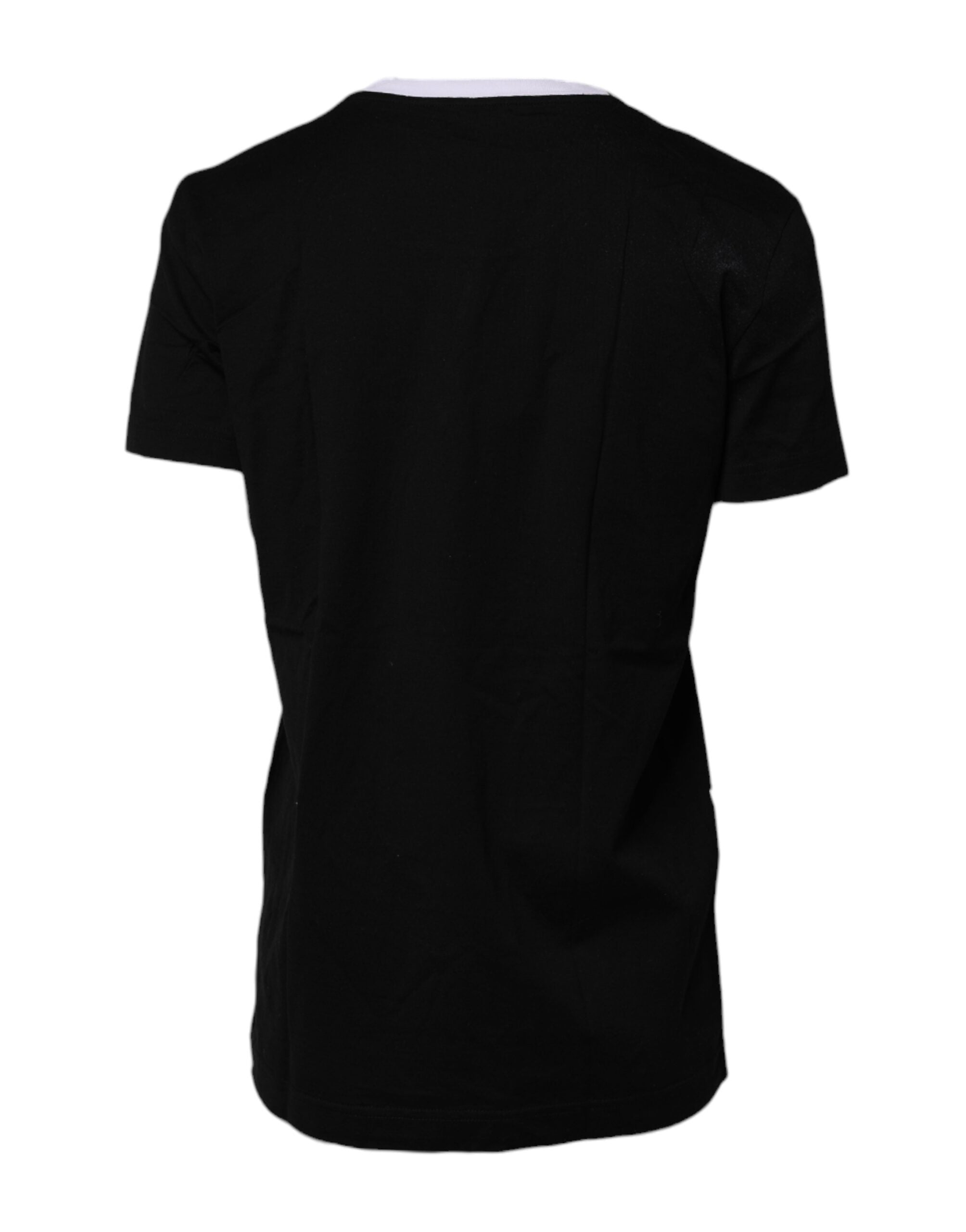 Dolce &amp; Gabbana Schwarzes bedrucktes Baumwoll-T-Shirt mit Rundhalsausschnitt