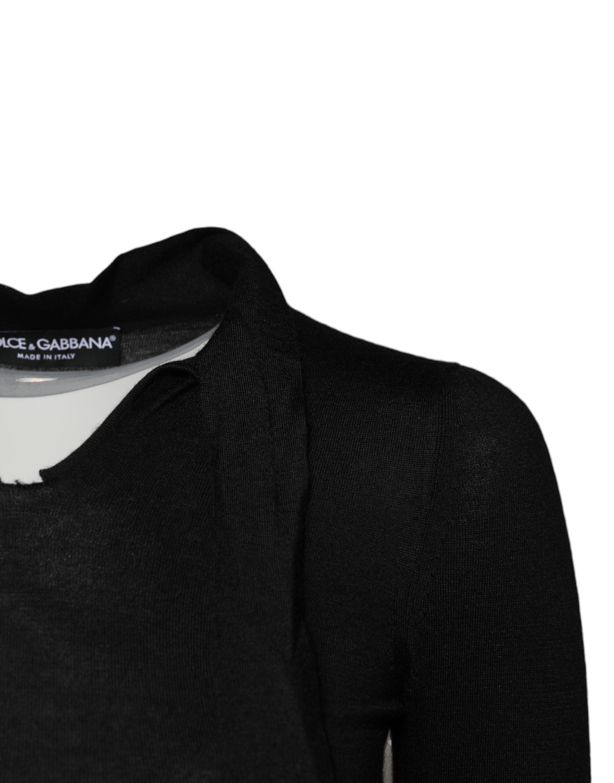 Dolce &amp; Gabbana – Langärmliges Oberteil aus schwarzem Kaschmir mit Ascot-Kragen