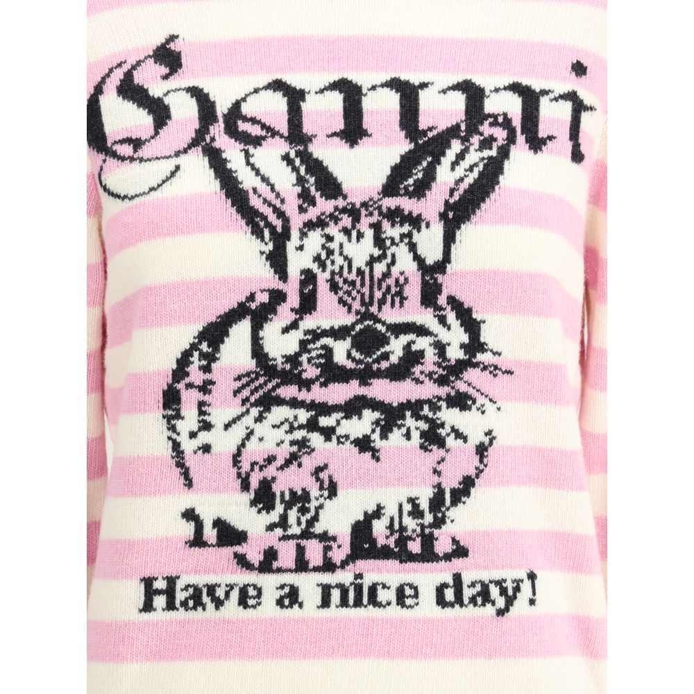 Ganni Gestreifter Pullover mit Kaninchen