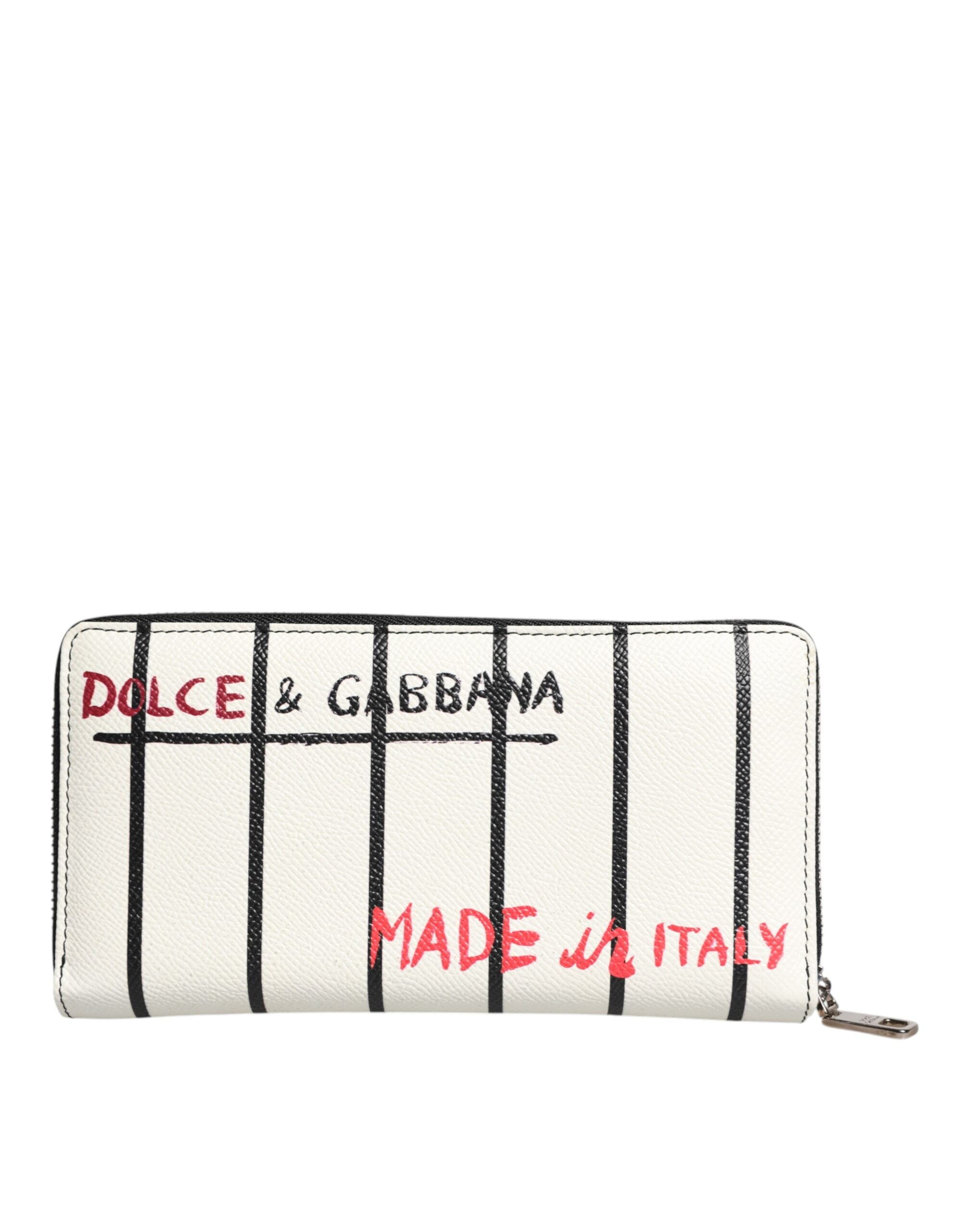 Dolce &amp; Gabbana – DG Crown Royals – Kontinentale Geldbörse aus weißem Leder mit Rundum-Reißverschluss