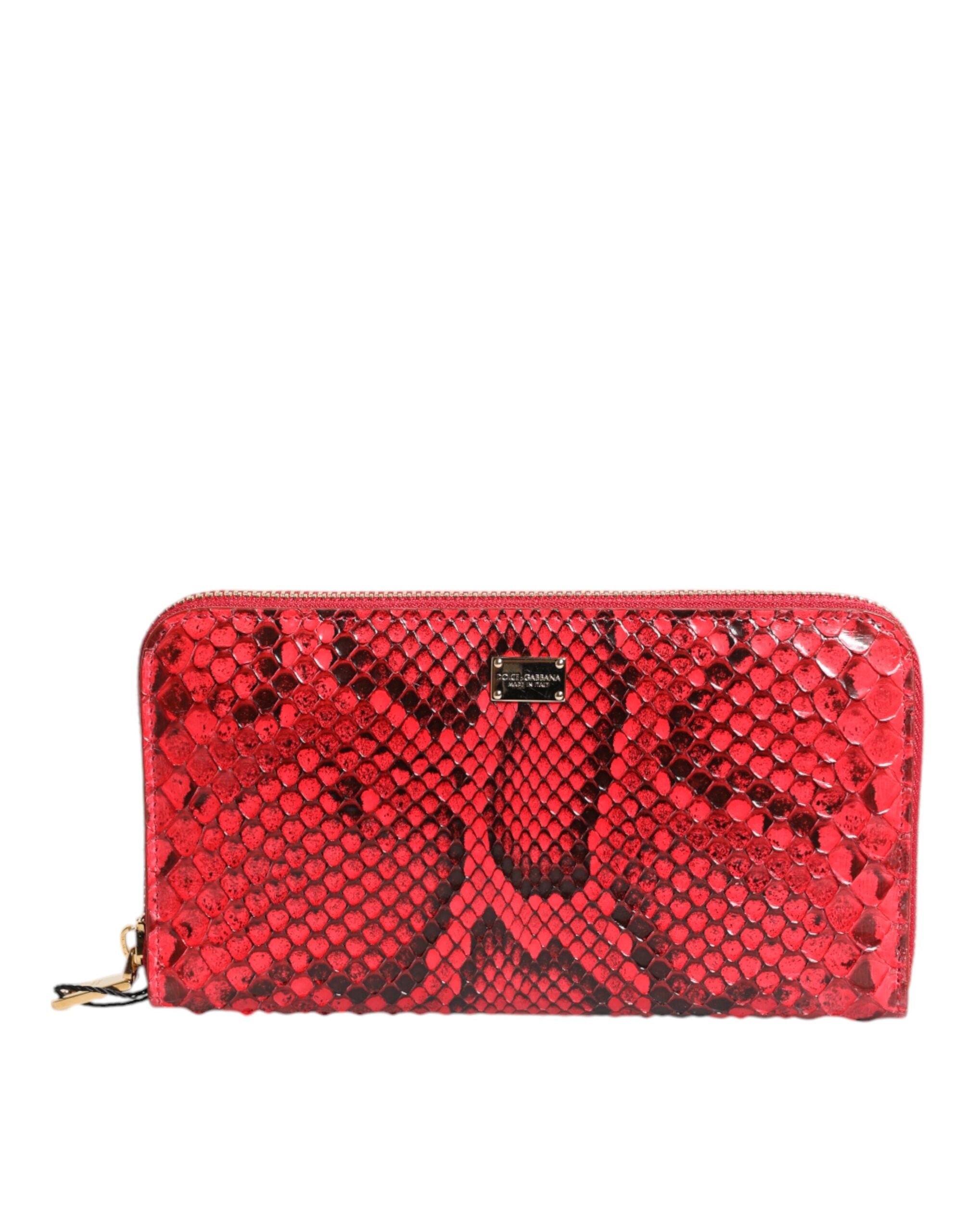 Portofel tip clutch continental Dolce &amp; Gabbana din piele exotică roșie cu fermoar