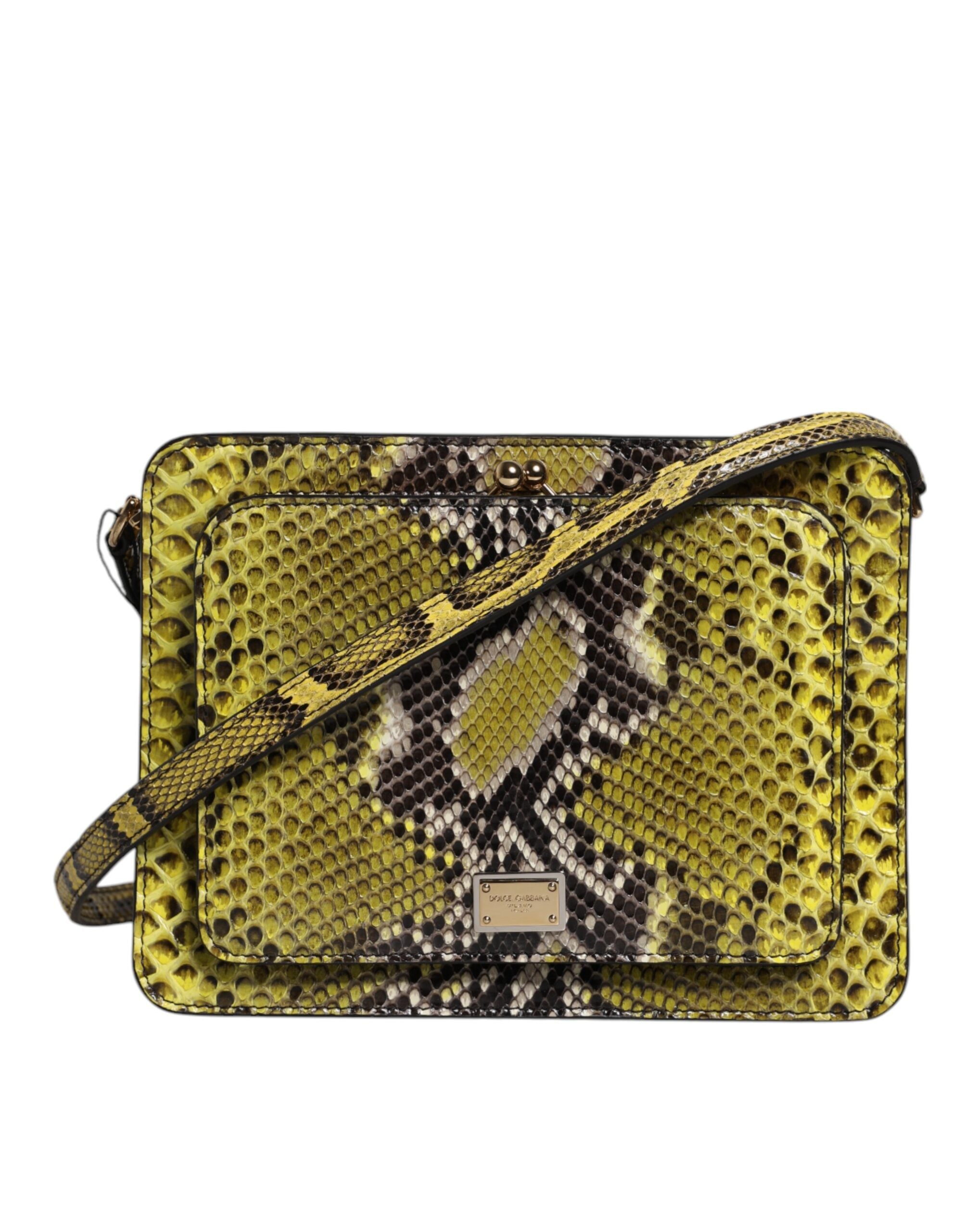 Geantă clutch crossbody Dolce &amp; Gabbana din piele exotică verde cu placă DG
