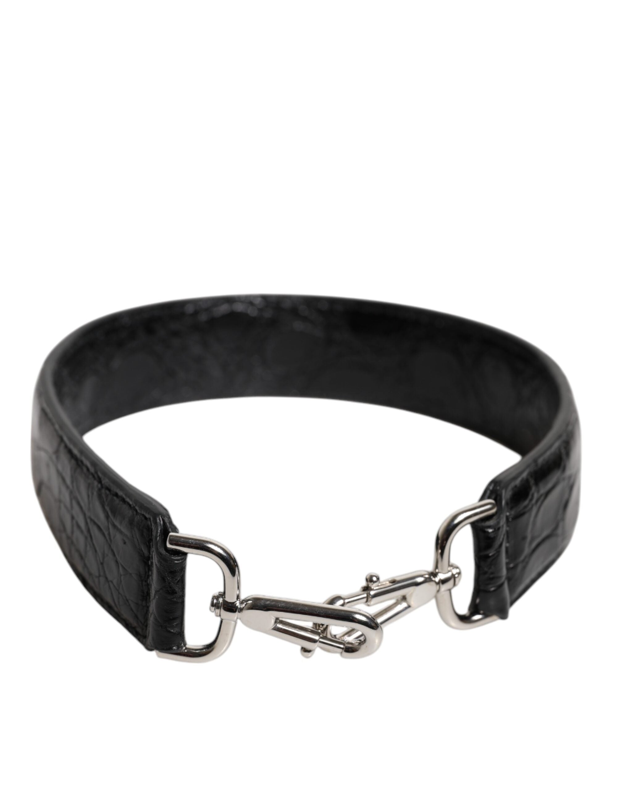 Geantă de umăr Dolce &amp; Gabbana din piele de aligator neagră