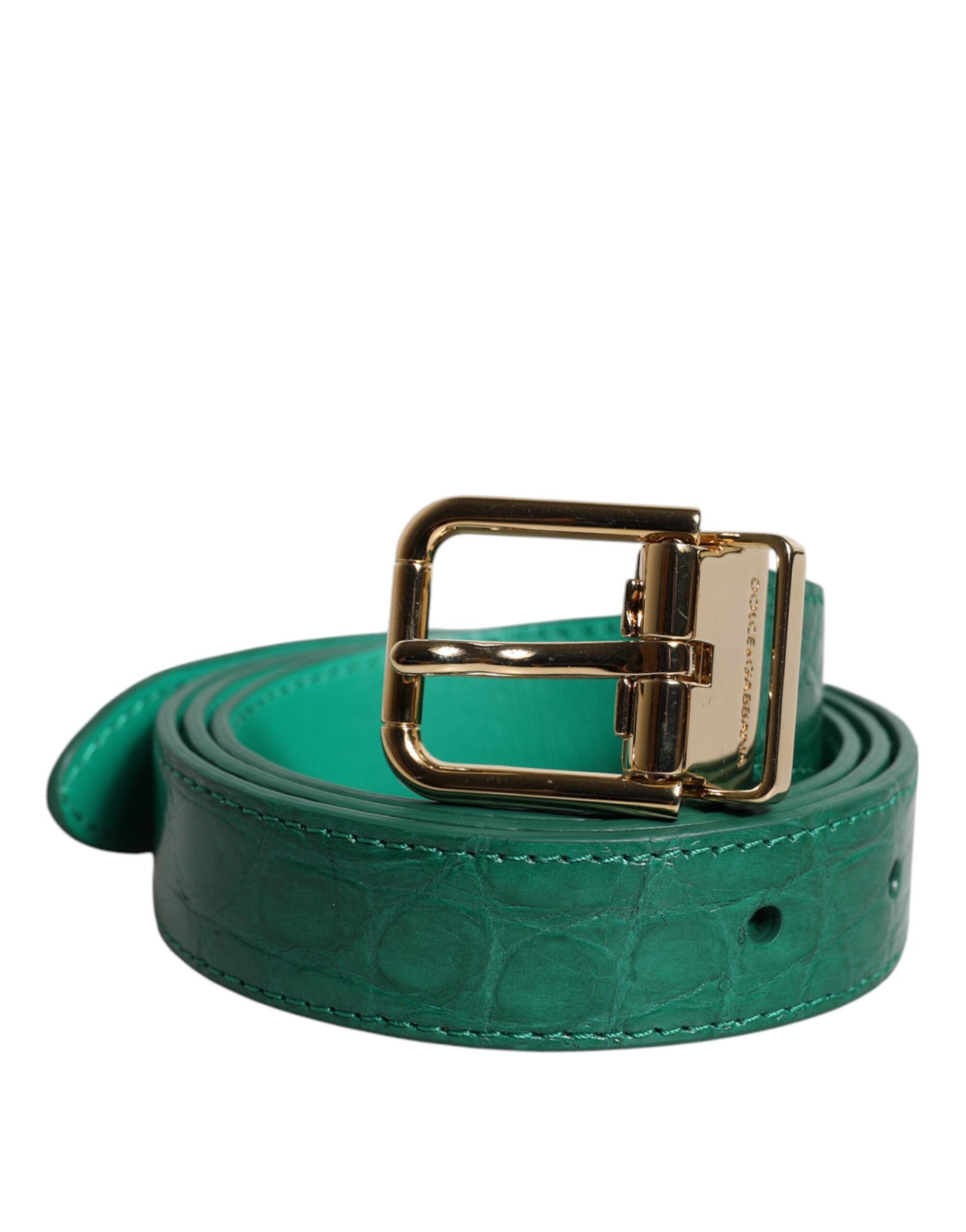 Dolce &amp; Gabbana, grüner Ledergürtel mit Logo und Metallschnalle