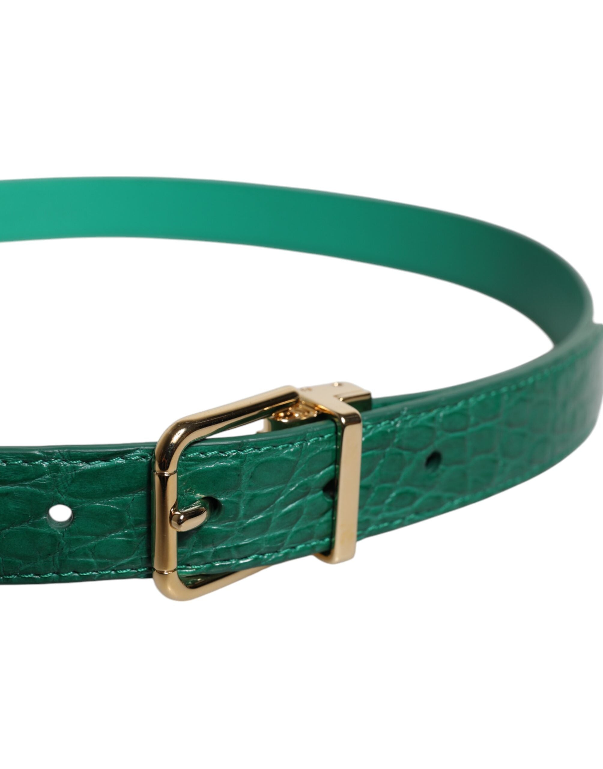 Curea Dolce &amp; Gabbana din piele verde cu cataramă metalică și logo