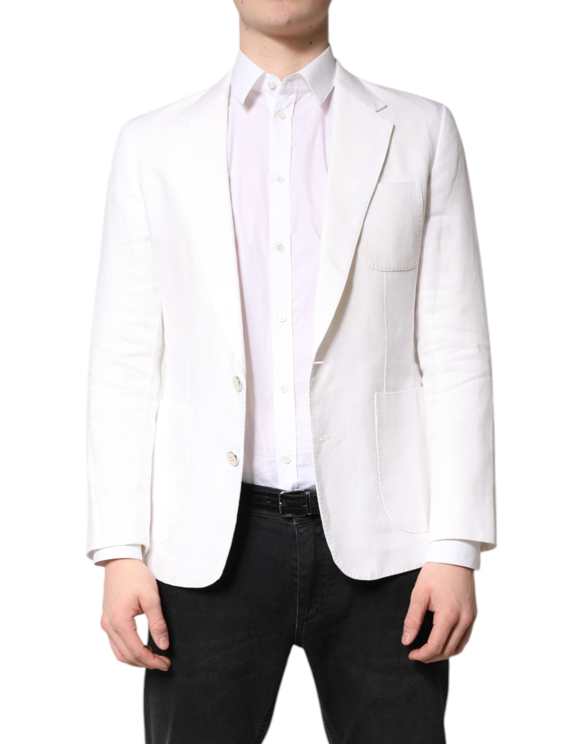 Dolce &amp; Gabbana Weißer einreihiger Herrenmantel Blazeranzug