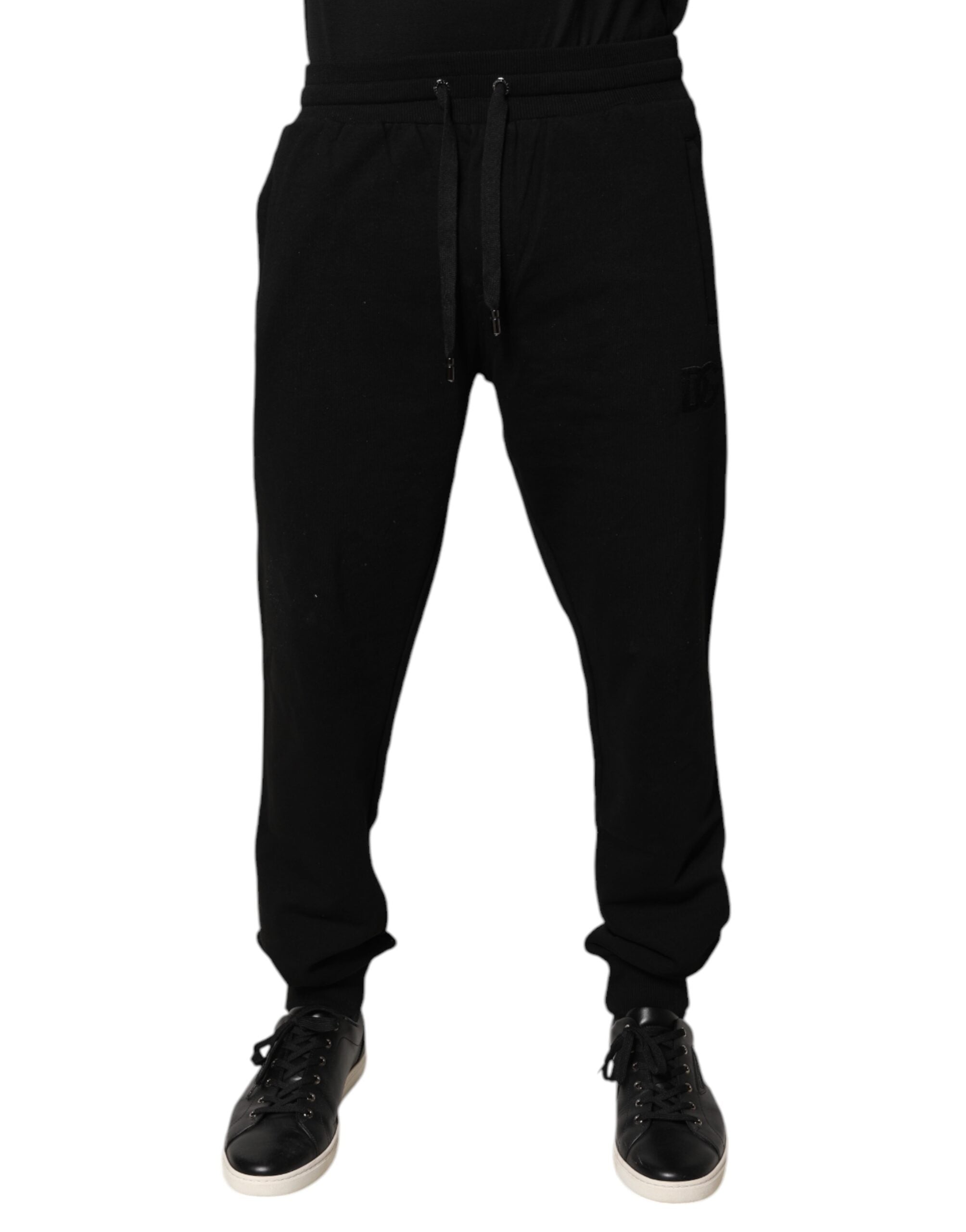Pantaloni de trening Dolce &amp; Gabbana negri din bumbac cu talie medie