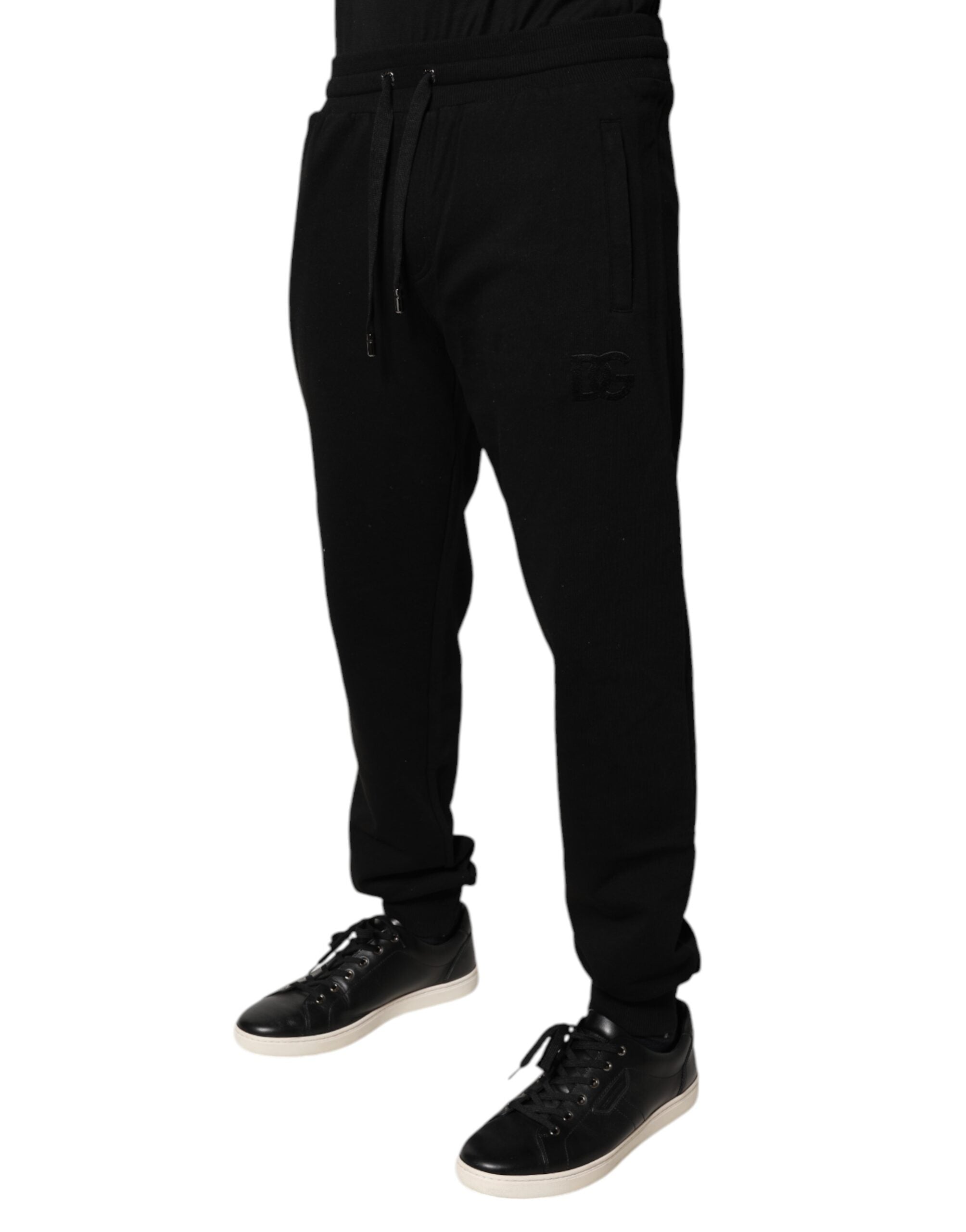 Pantaloni de trening Dolce &amp; Gabbana negri din bumbac cu talie medie