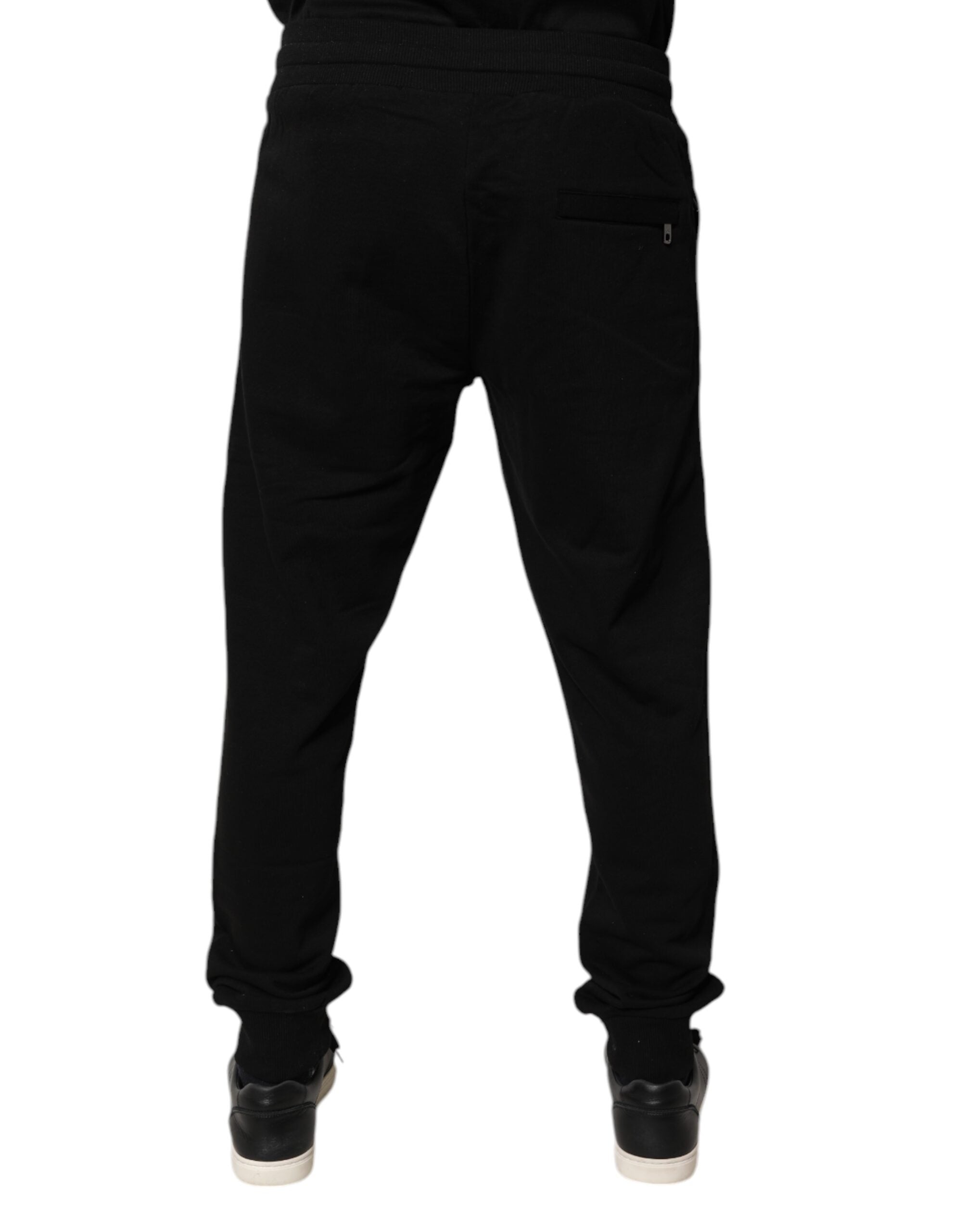 Pantaloni de trening Dolce &amp; Gabbana negri din bumbac cu talie medie