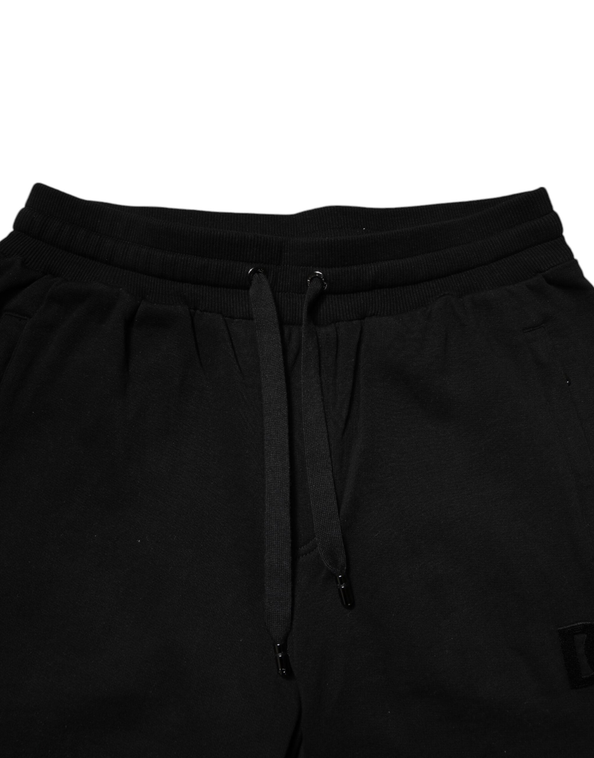 Pantaloni de trening Dolce &amp; Gabbana negri din bumbac cu talie medie