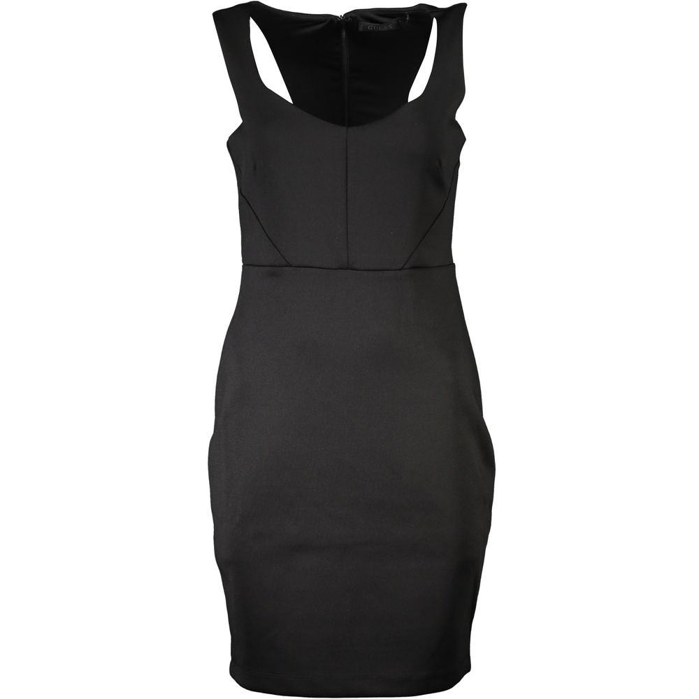 Rochie Guess Jeans Chic neagră cu detalii contrastante și decolteu larg