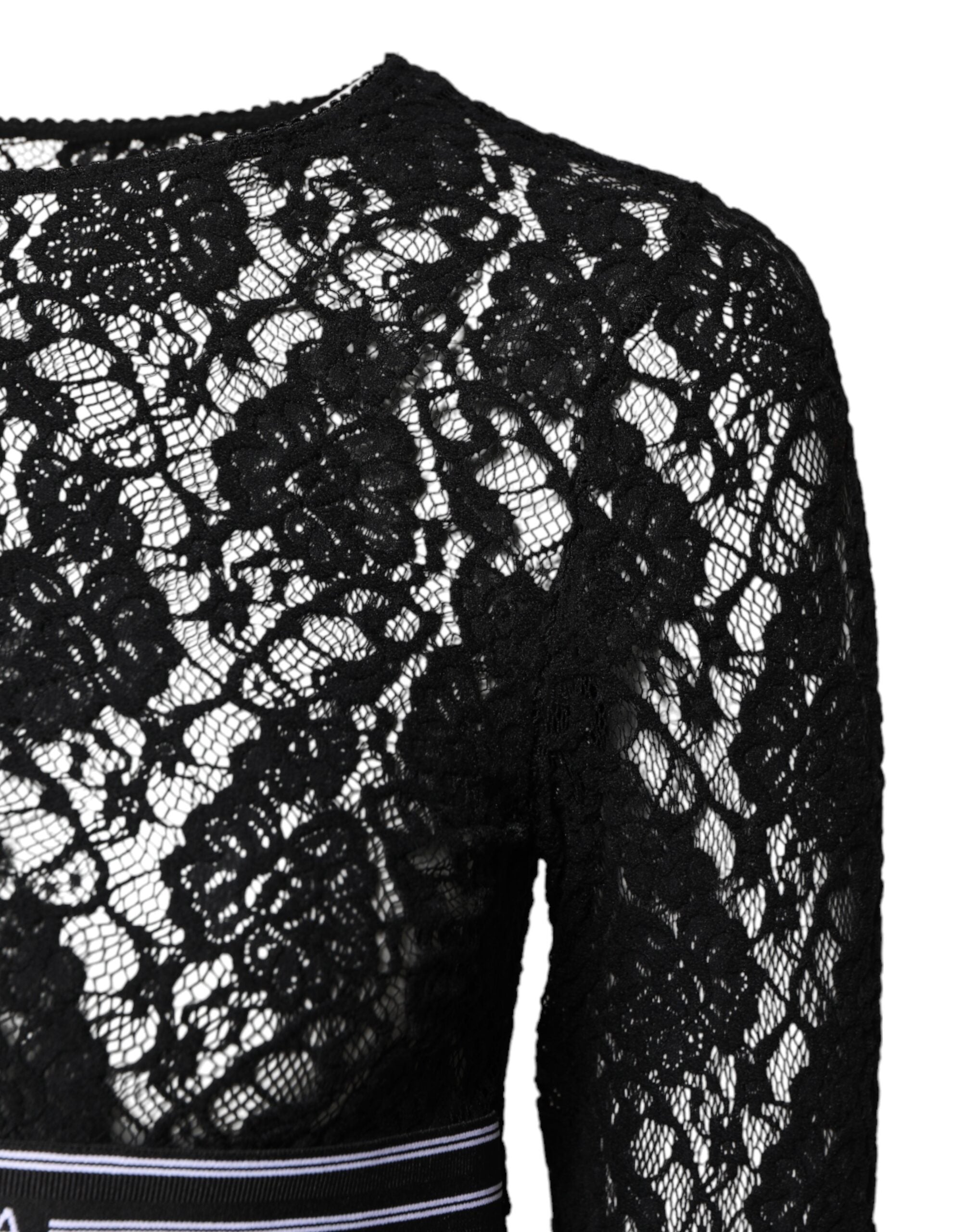 Dolce &amp; Gabbana – Schwarzes Pullover-Oberteil mit Blumenspitze und langen Ärmeln