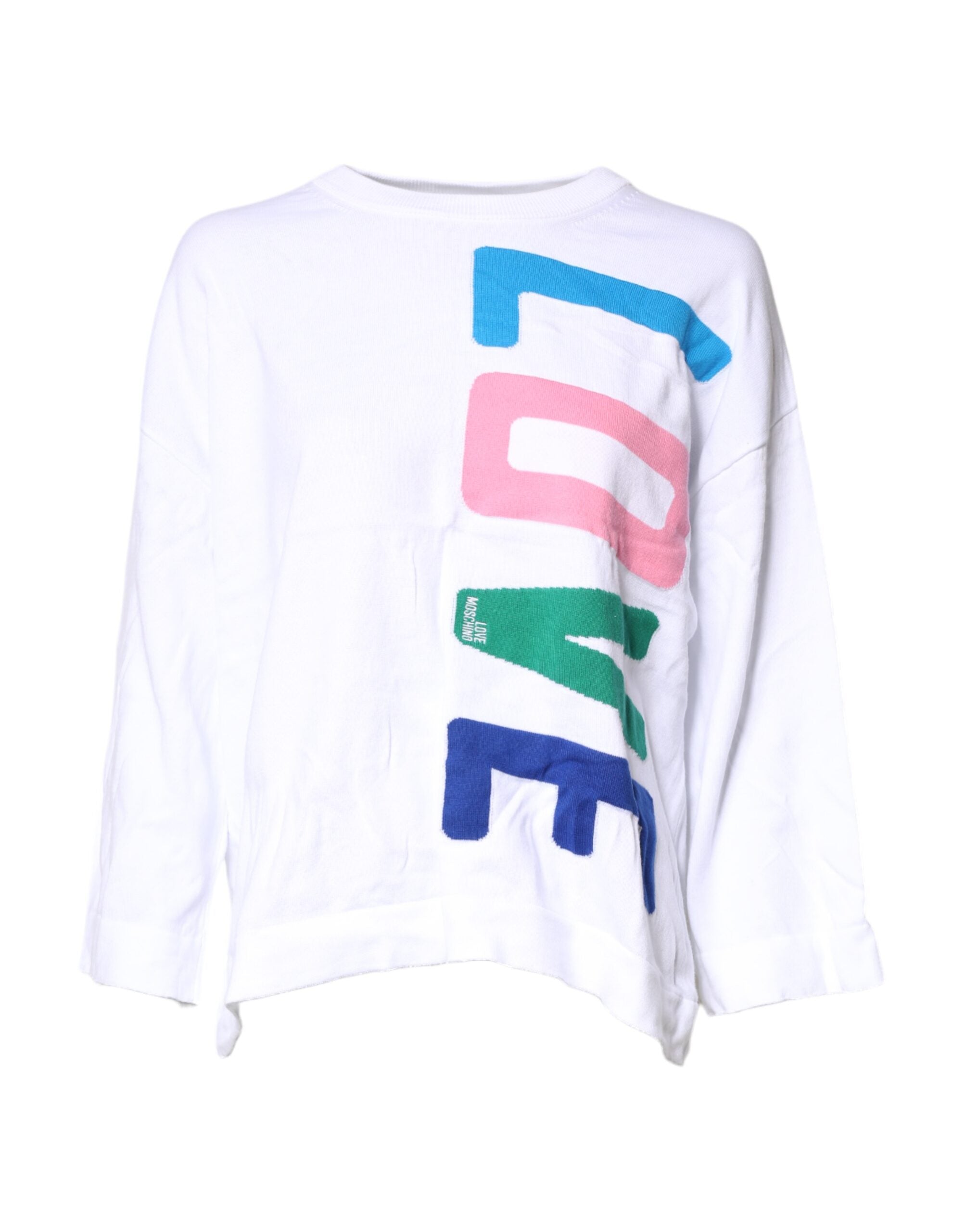 Tricou cu mânecă lungă din bumbac cu imprimeu grafic alb Love Moschino