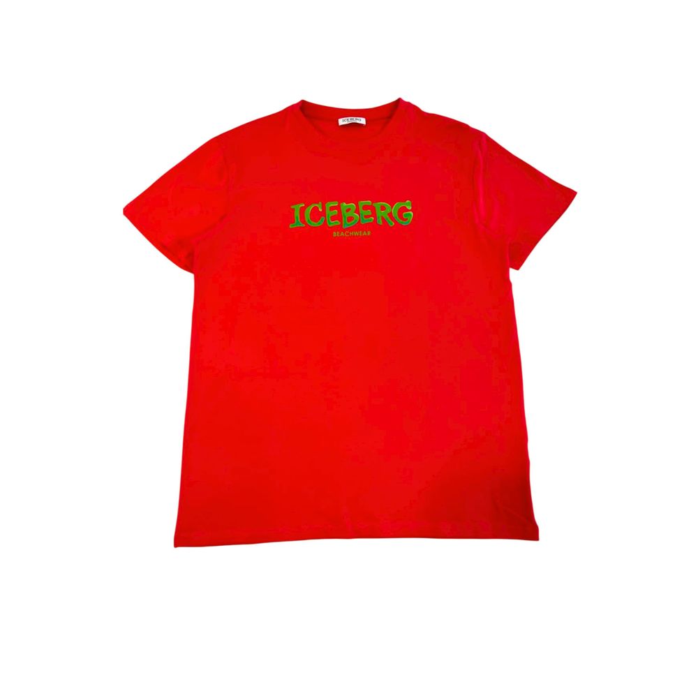 Iceberg Rotes Baumwoll-Herren-T-Shirt