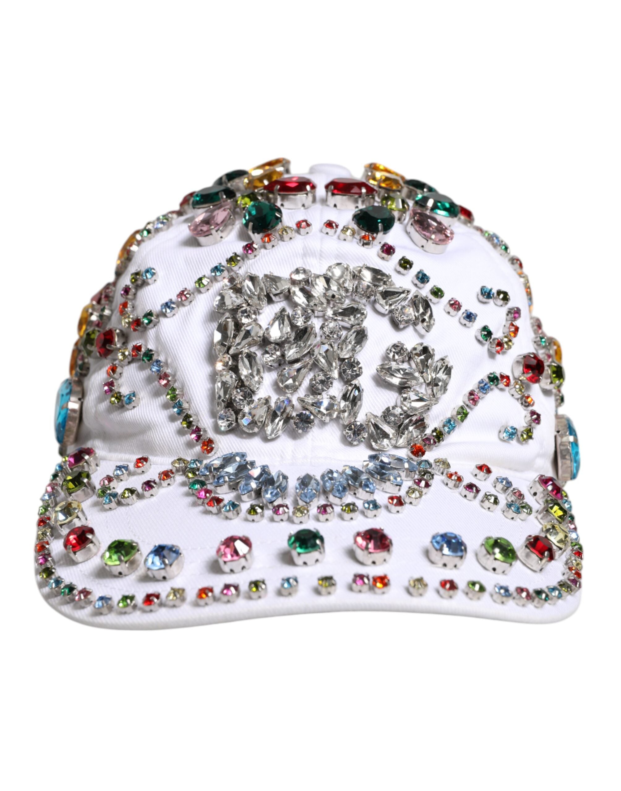 Dolce &amp; Gabbana – Weiße, mehrfarbige Baseballkappe mit Kristallverzierung