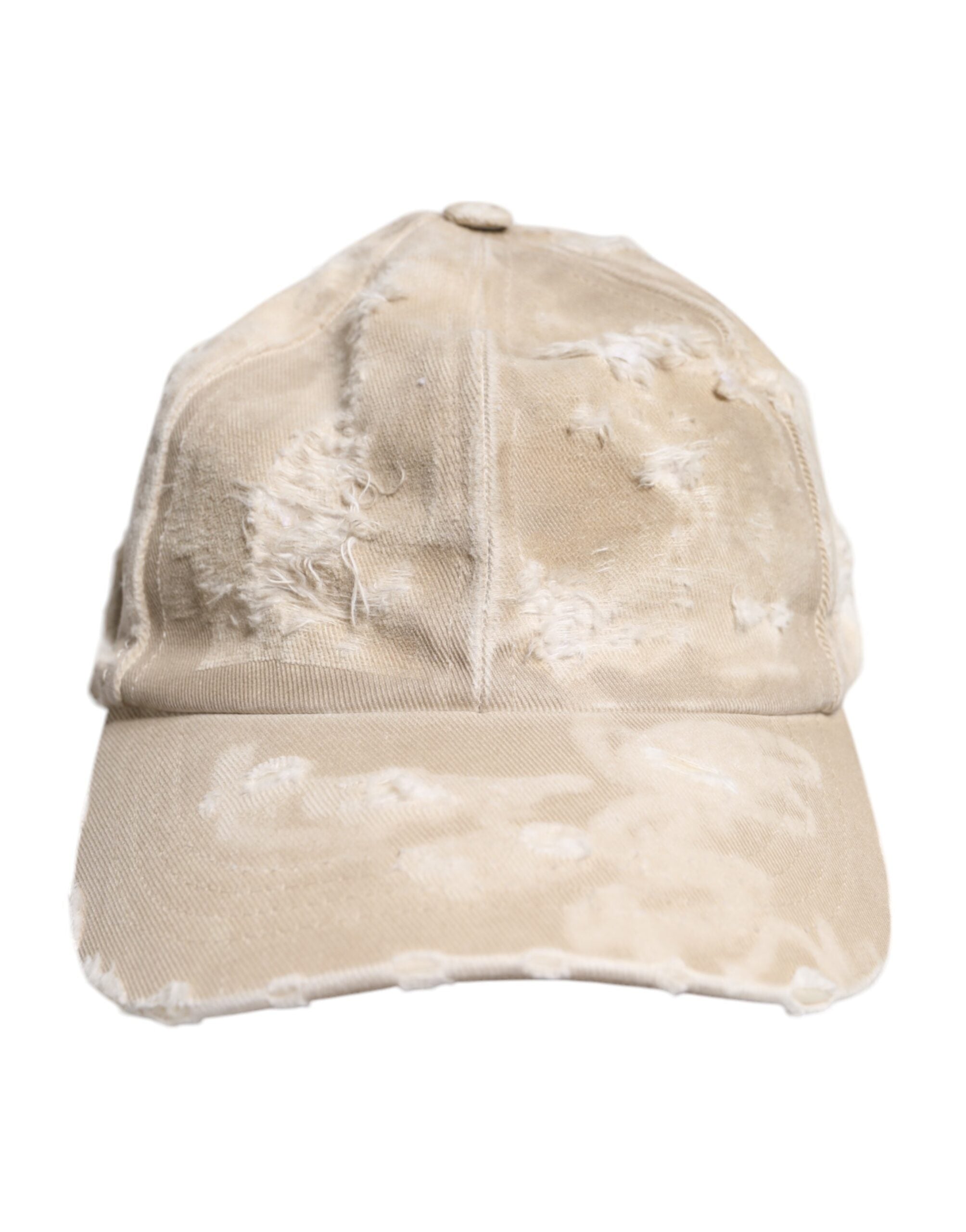 Dolce &amp; Gabbana – Baseballkappe aus zerfetzter Baumwolle mit 6 Einsätzen in Beige