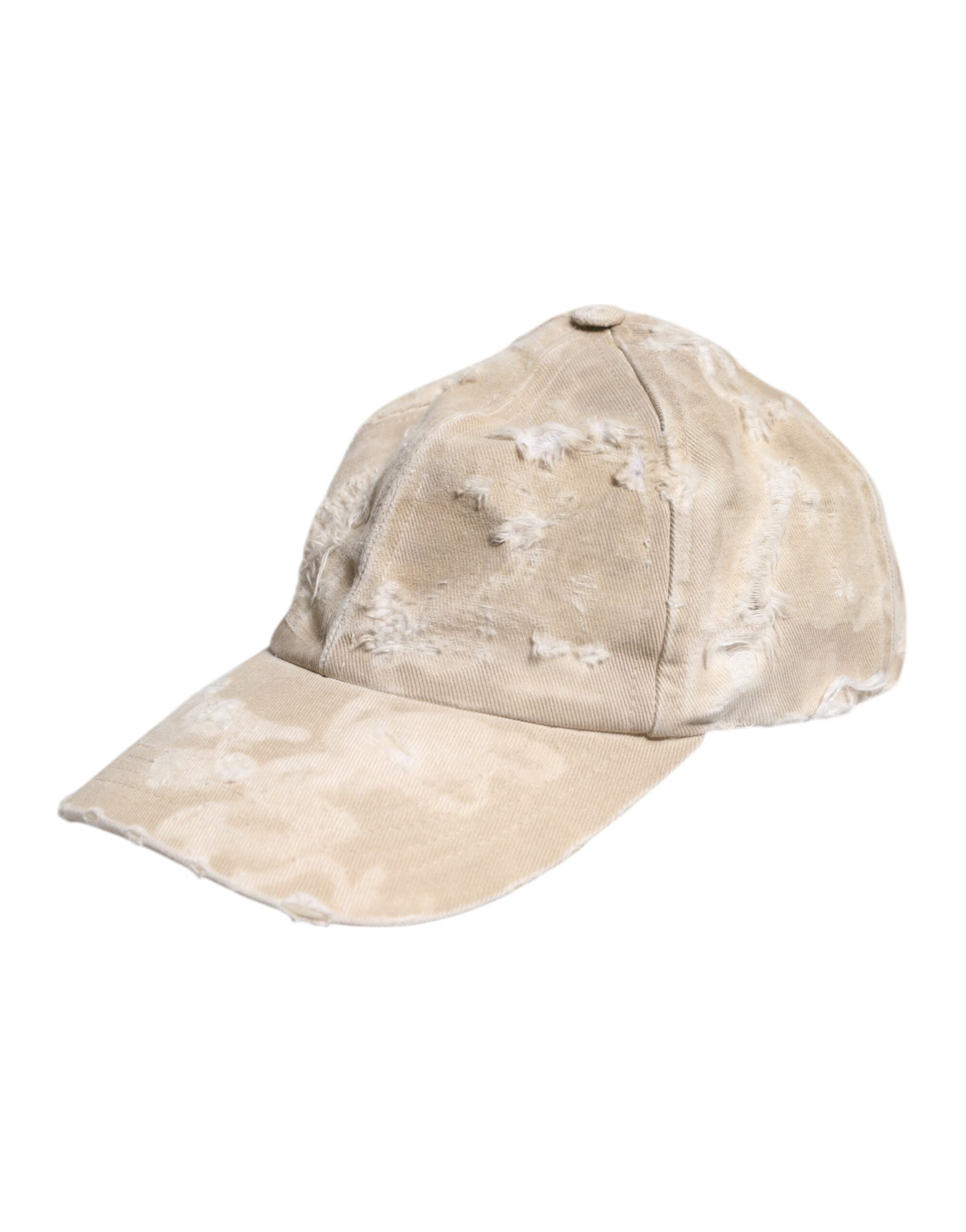 Dolce &amp; Gabbana – Baseballkappe aus zerfetzter Baumwolle mit 6 Einsätzen in Beige
