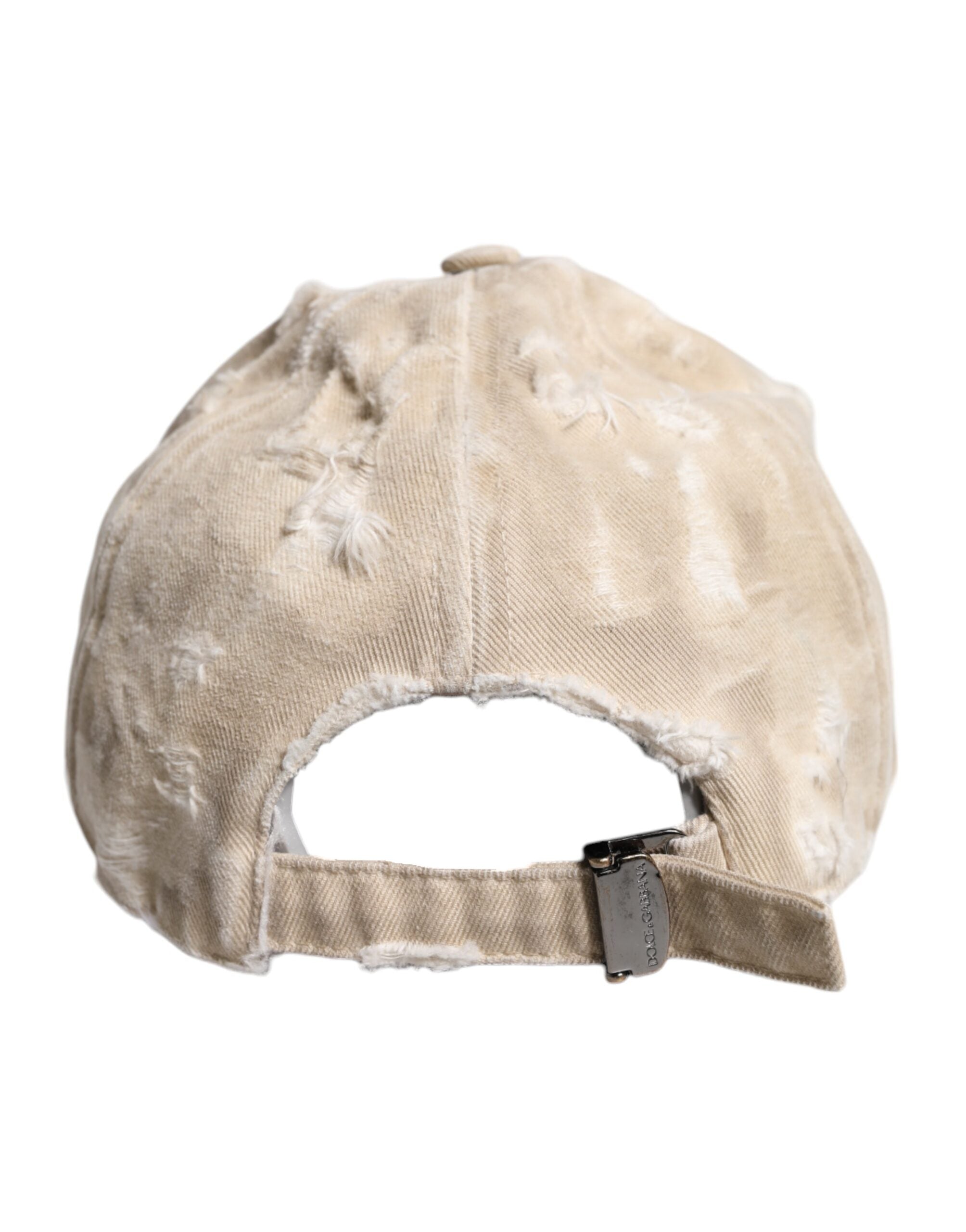 Dolce &amp; Gabbana – Baseballkappe aus zerfetzter Baumwolle mit 6 Einsätzen in Beige