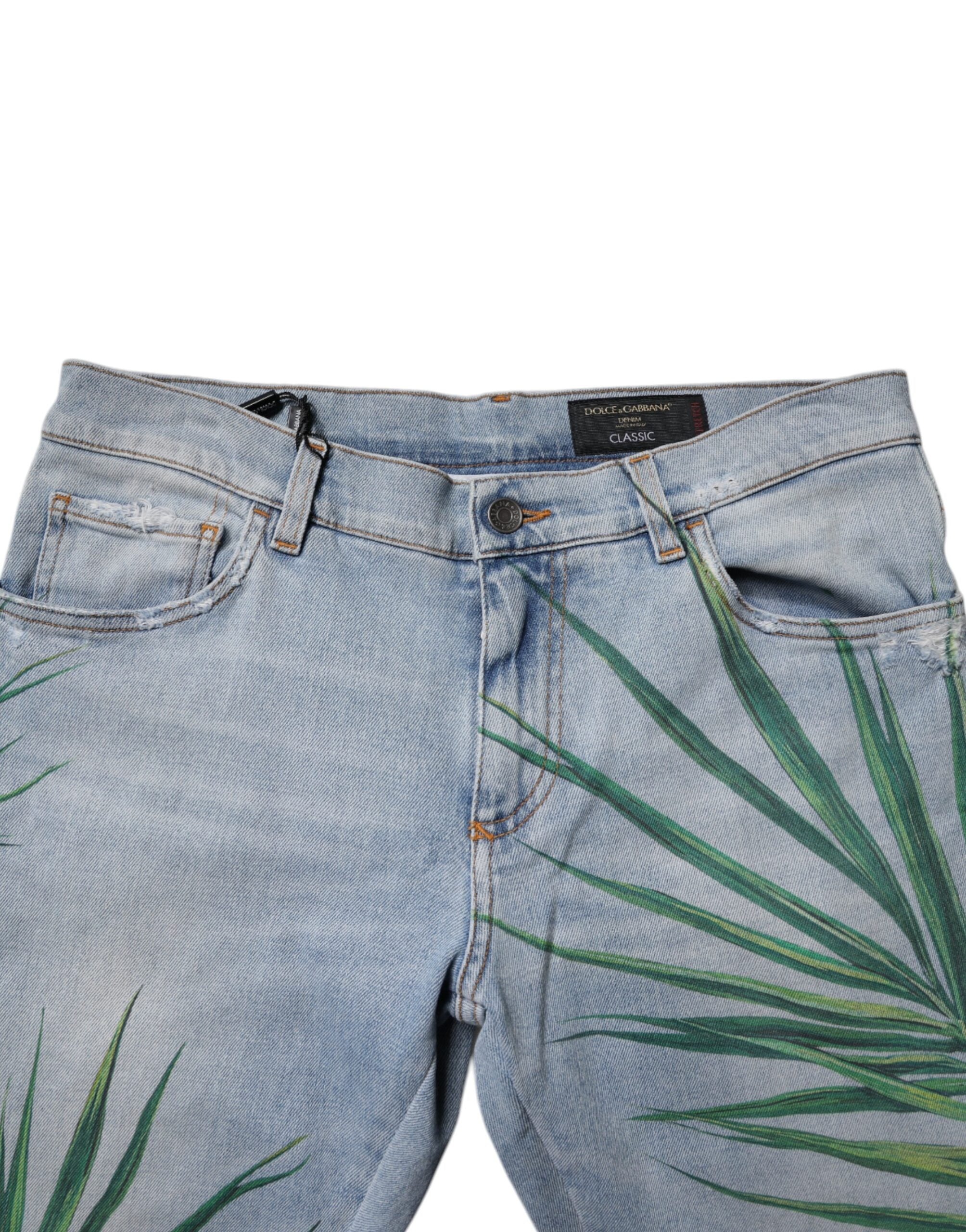 Blugi Dolce &amp; Gabbana Blue Leaf din bumbac clasic pentru bărbați