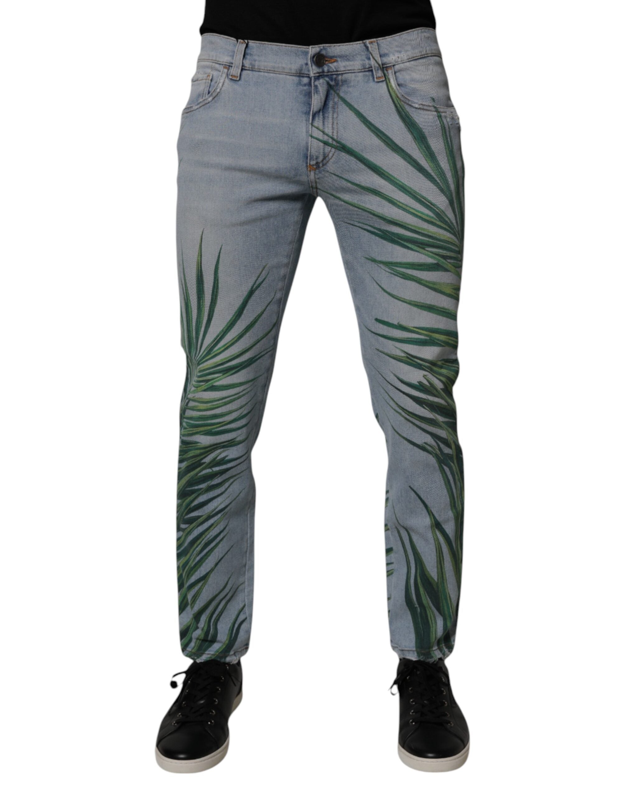 Blugi Dolce &amp; Gabbana Blue Leaf din bumbac clasic pentru bărbați