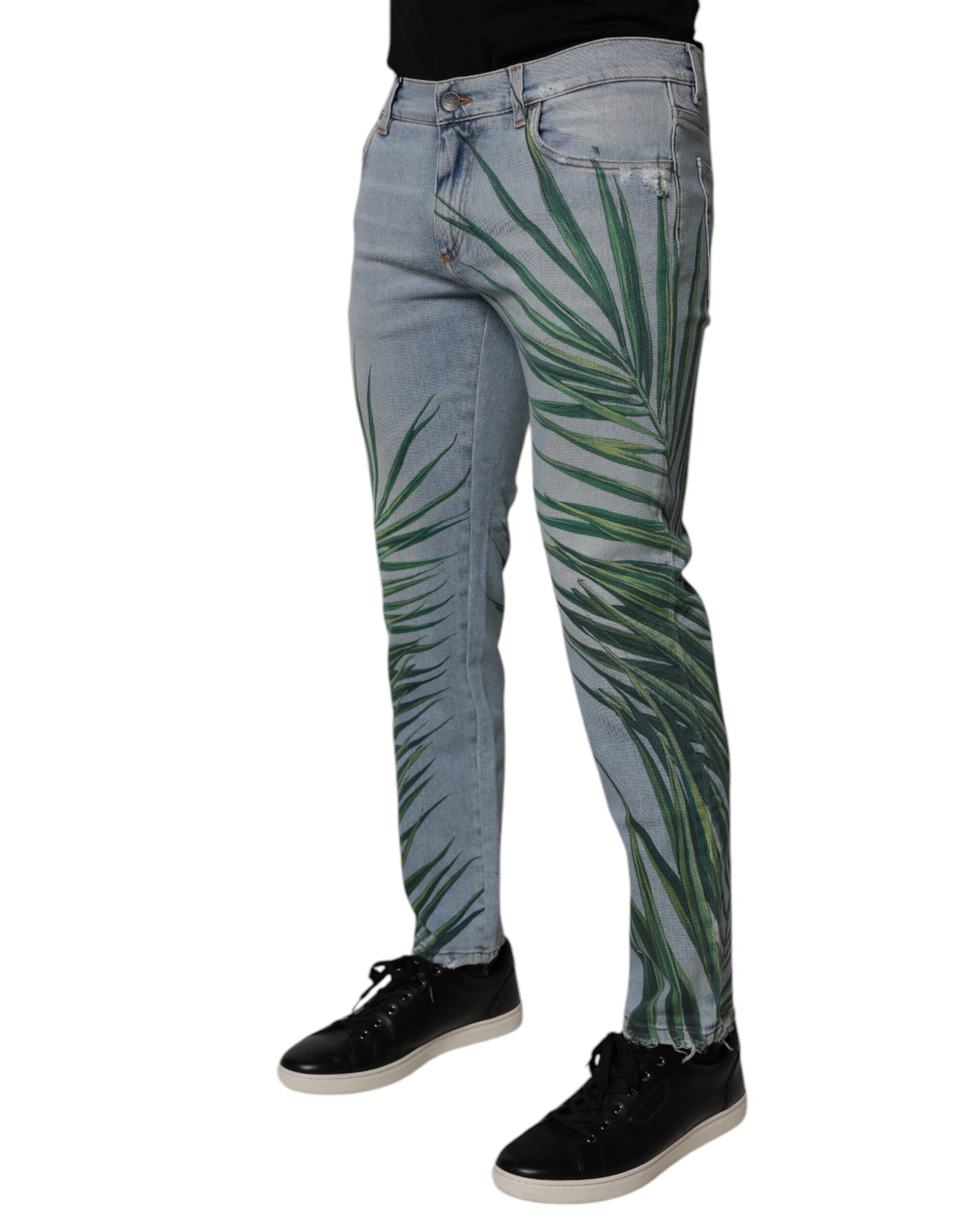 Blugi Dolce &amp; Gabbana Blue Leaf din bumbac clasic pentru bărbați