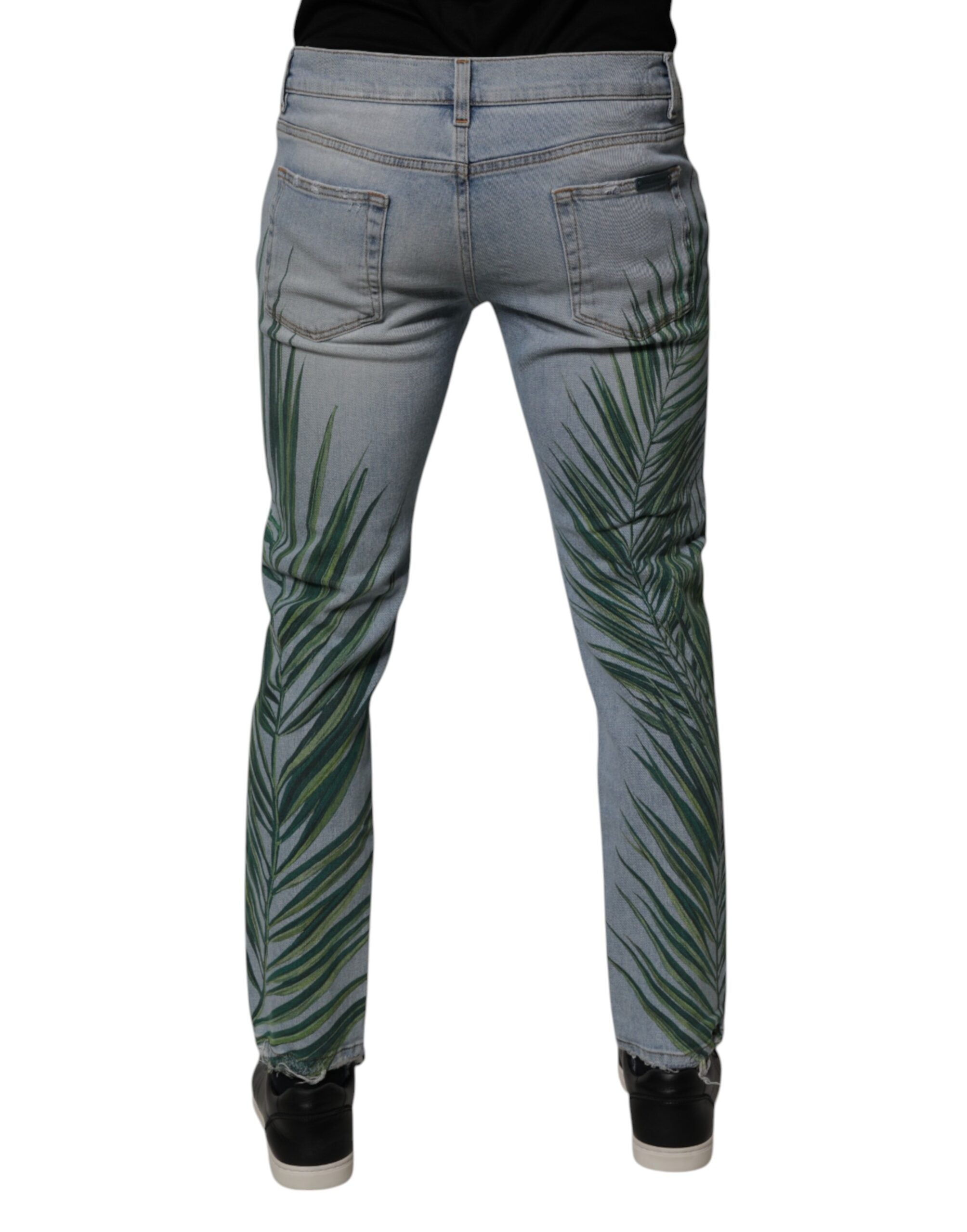 Blugi Dolce &amp; Gabbana Blue Leaf din bumbac clasic pentru bărbați