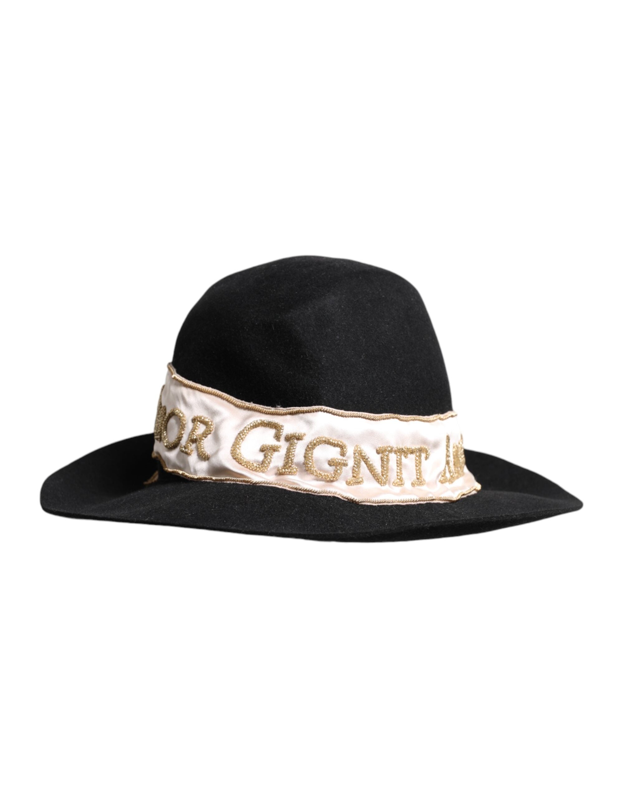 Pălărie Dolce &amp; Gabbana cu bor larg și broderie cu paiete și logo negru