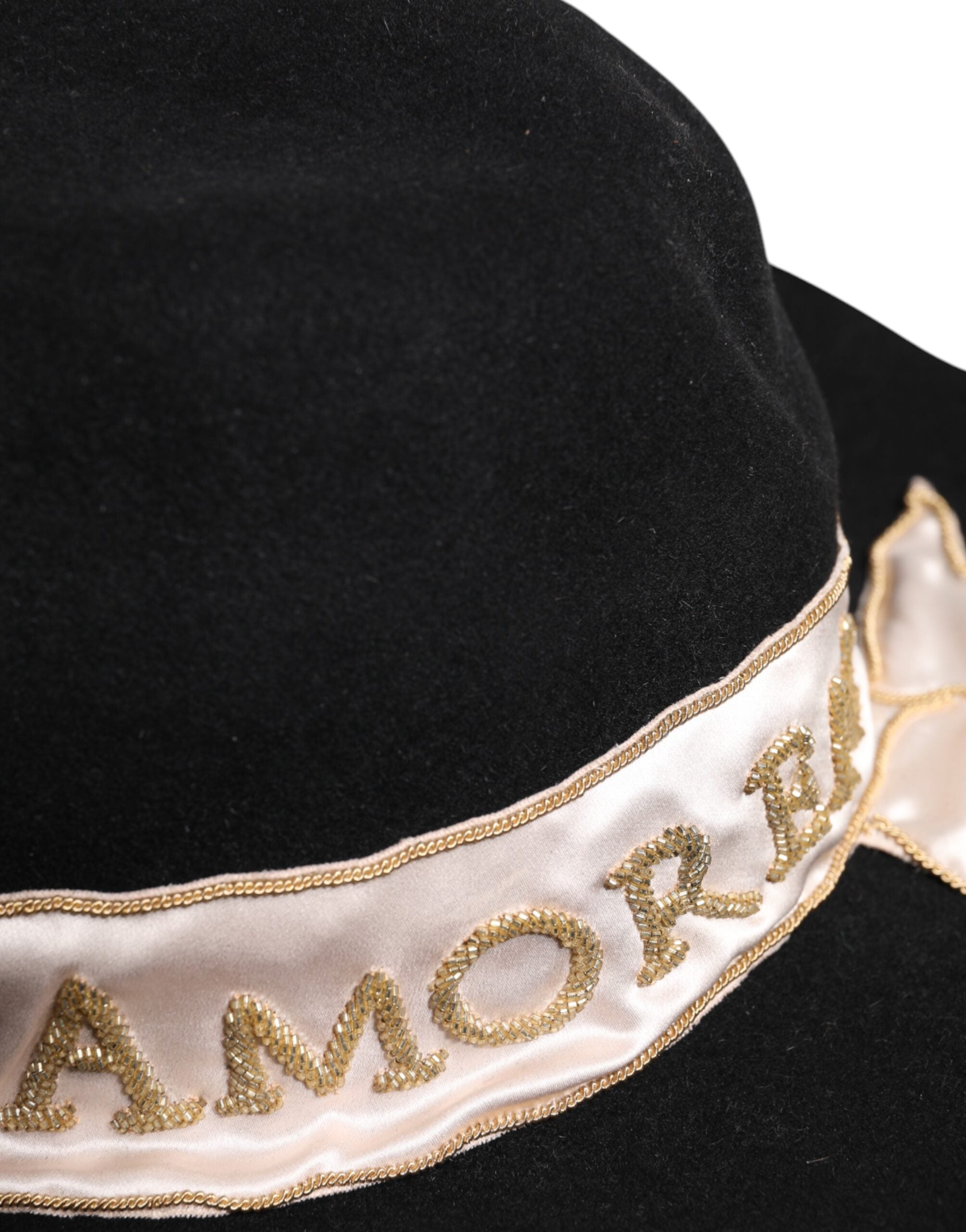 Pălărie Dolce &amp; Gabbana cu bor larg și broderie cu paiete și logo negru