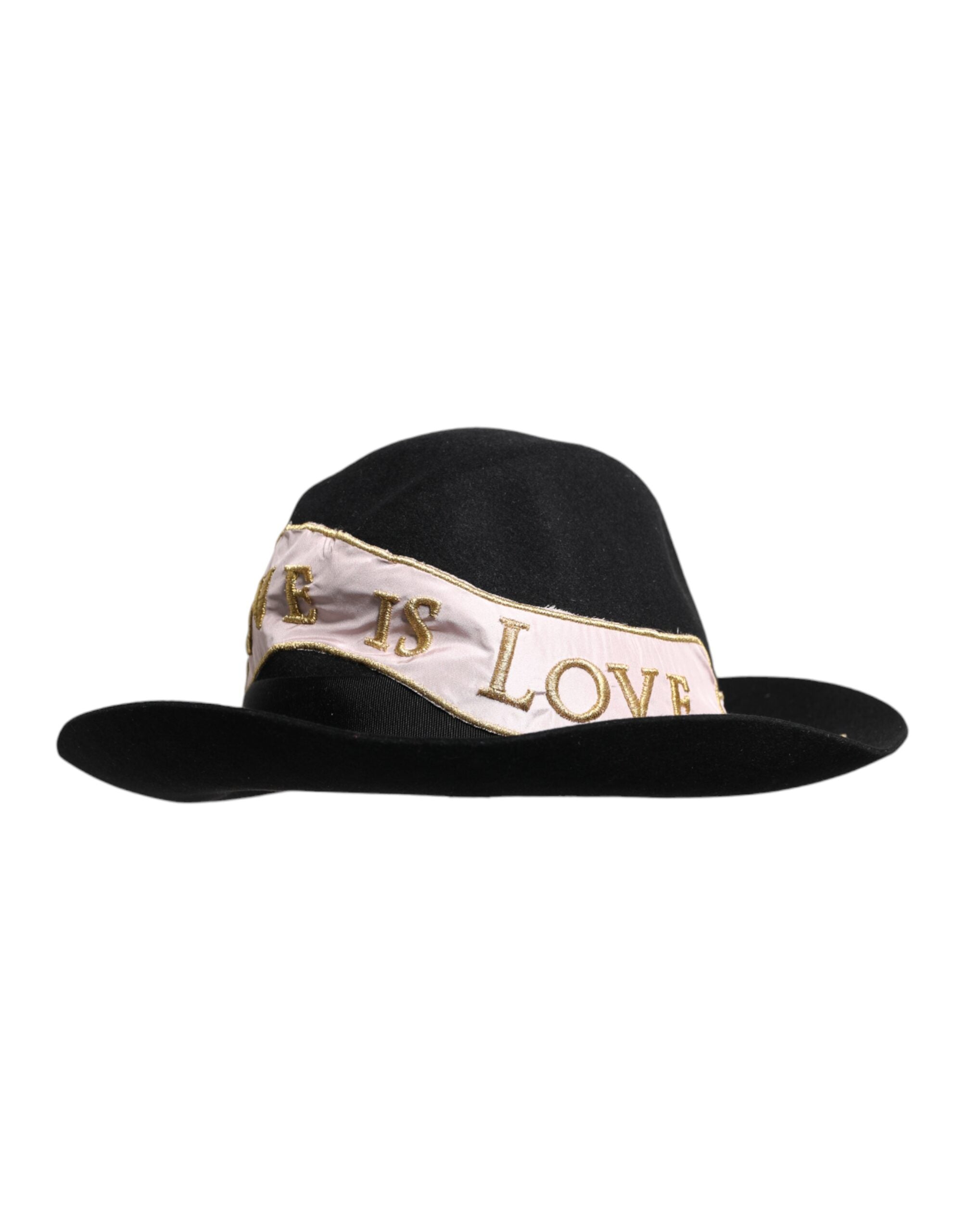 Pălărie Dolce &amp; Gabbana cu bor larg și logo negru brodat pentru femei