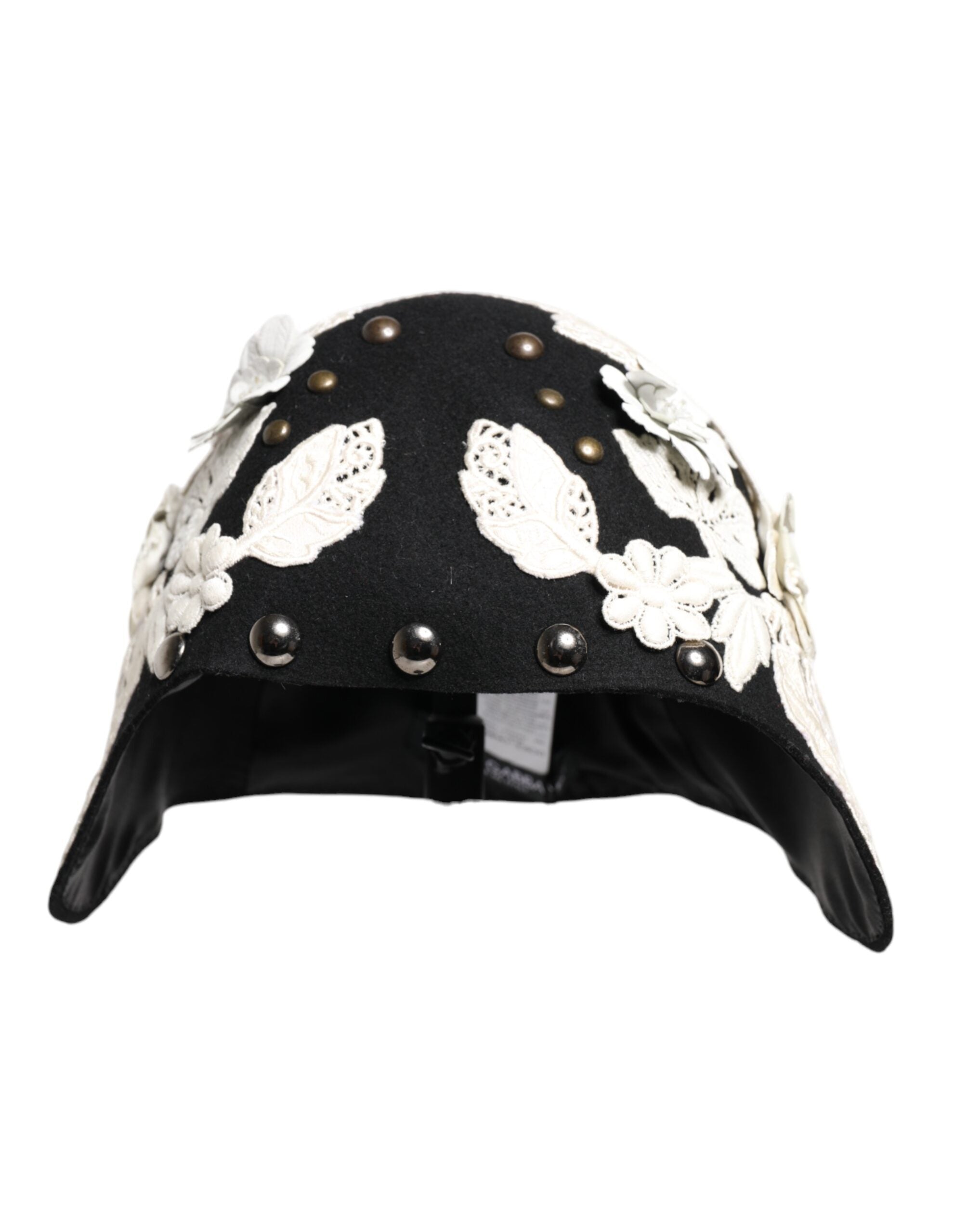 Pălărie Cloche Dolce &amp; Gabbana din lână neagră cu imprimeu floral alb și foiță de auriu