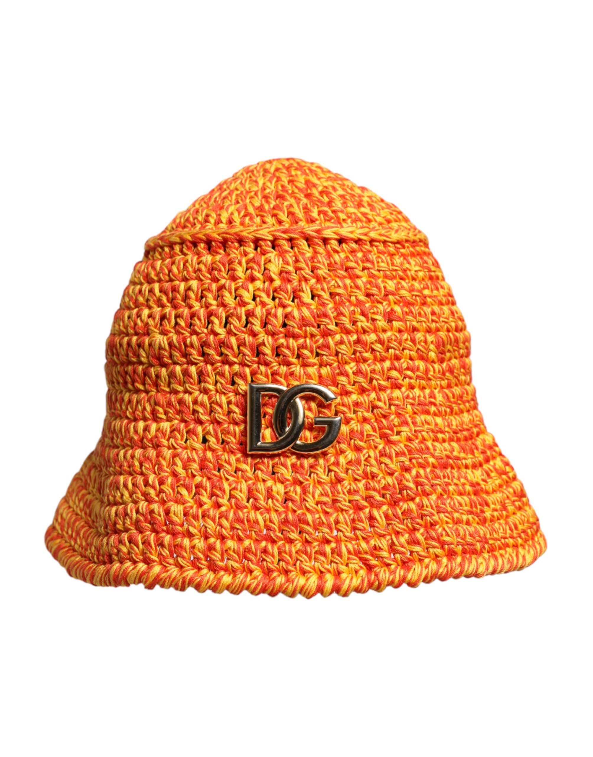 Pălărie Dolce &amp; Gabbana portocalie din bumbac croșetat cu logo DG