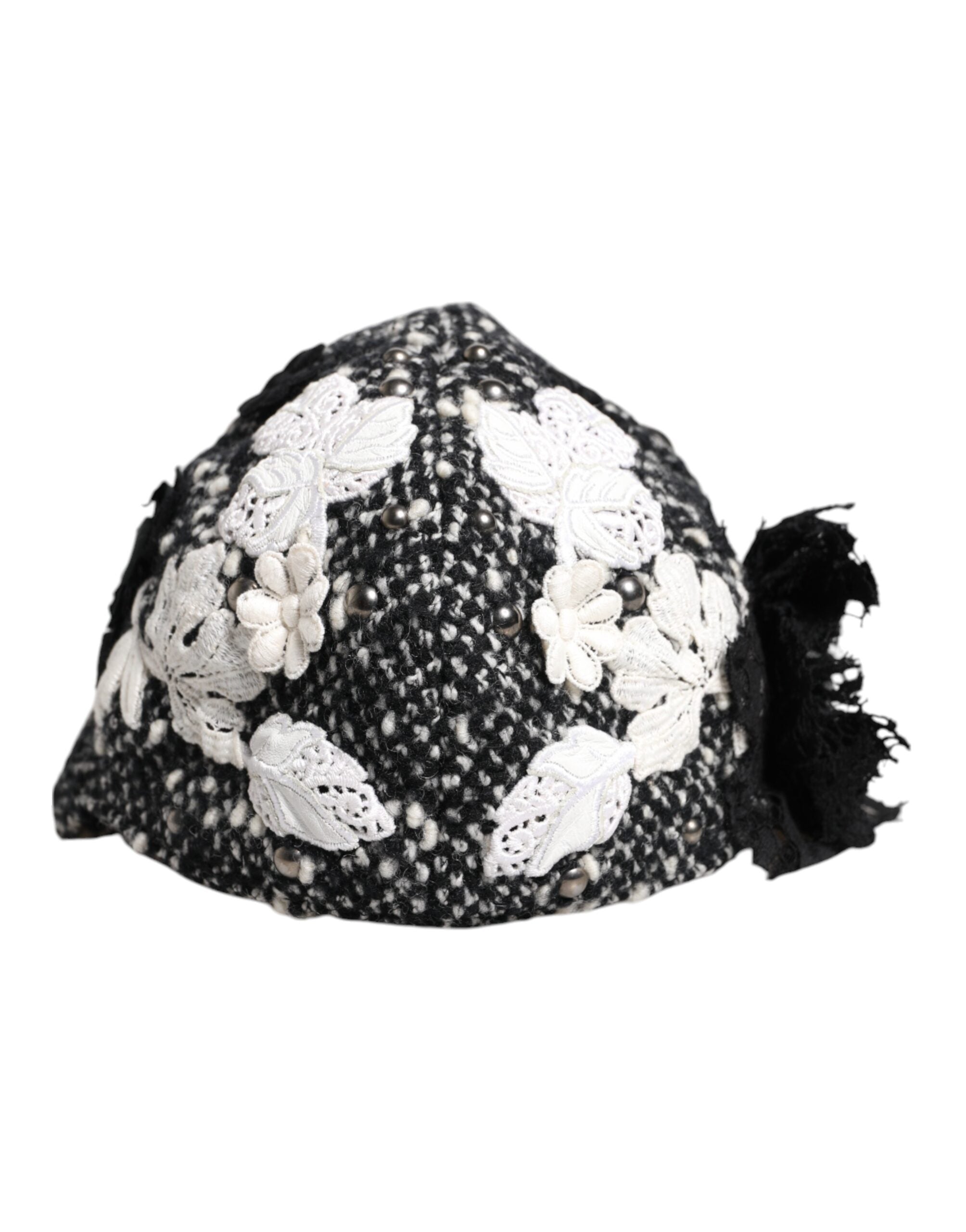 Pălărie Cloche Dolce &amp; Gabbana din lână neagră cu imprimeu floral alb