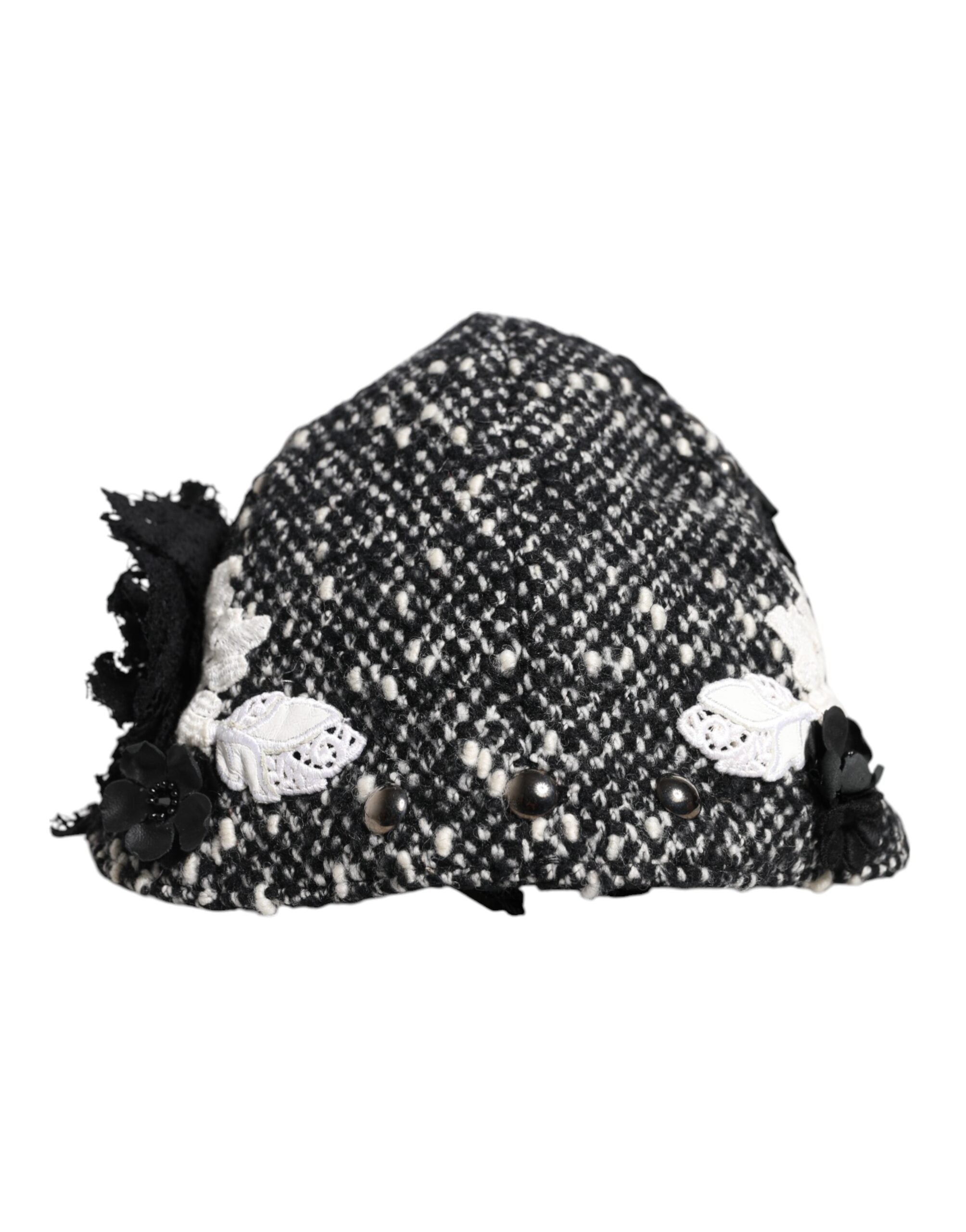 Pălărie Cloche Dolce &amp; Gabbana din lână neagră cu imprimeu floral alb