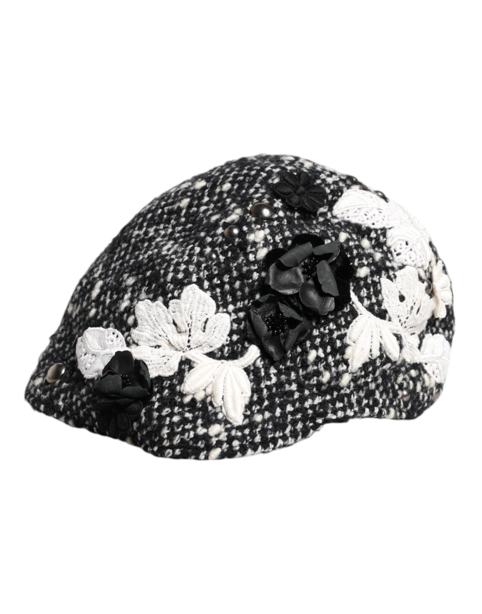 Pălărie Cloche Dolce &amp; Gabbana din lână neagră cu imprimeu floral alb