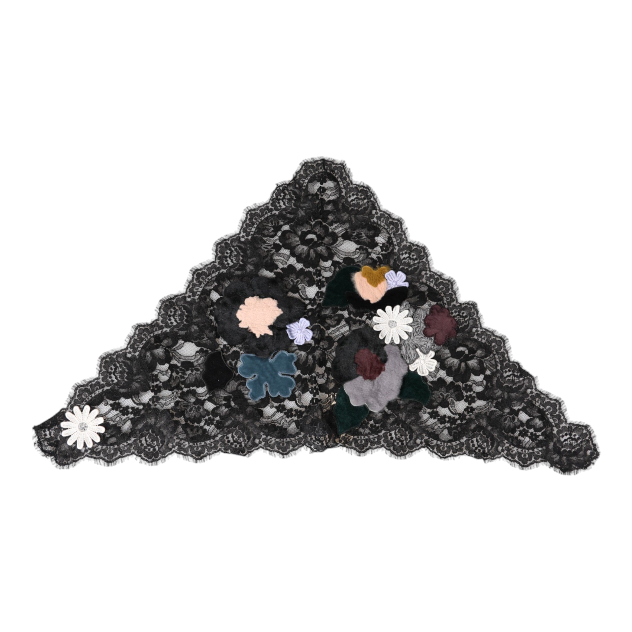Pălărie Dolce &amp; Gabbana neagră din voal de bumbac cu aplicații florale din dantelă