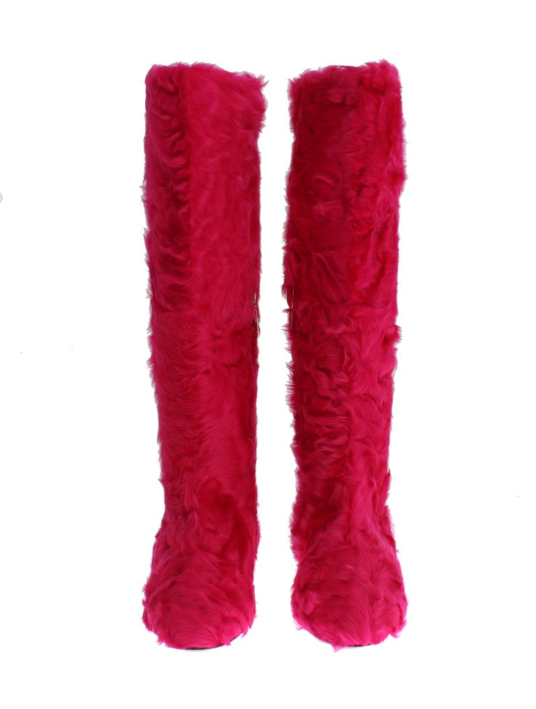 Dolce &amp; Gabbana Elegante rosa Lammfellstiefel