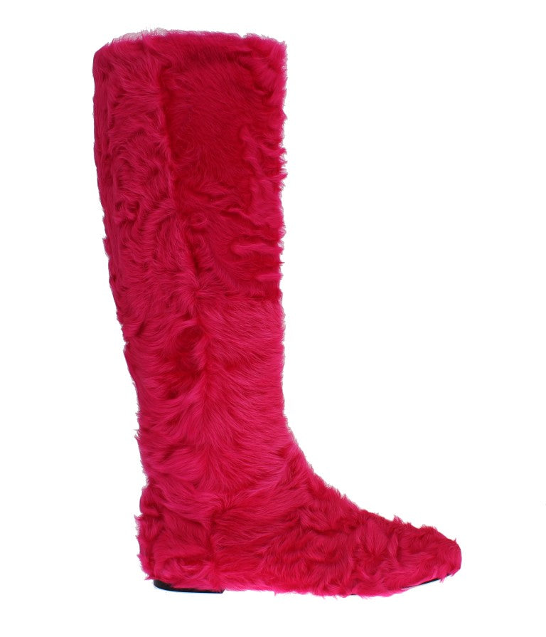 Dolce &amp; Gabbana Elegante rosa Lammfellstiefel
