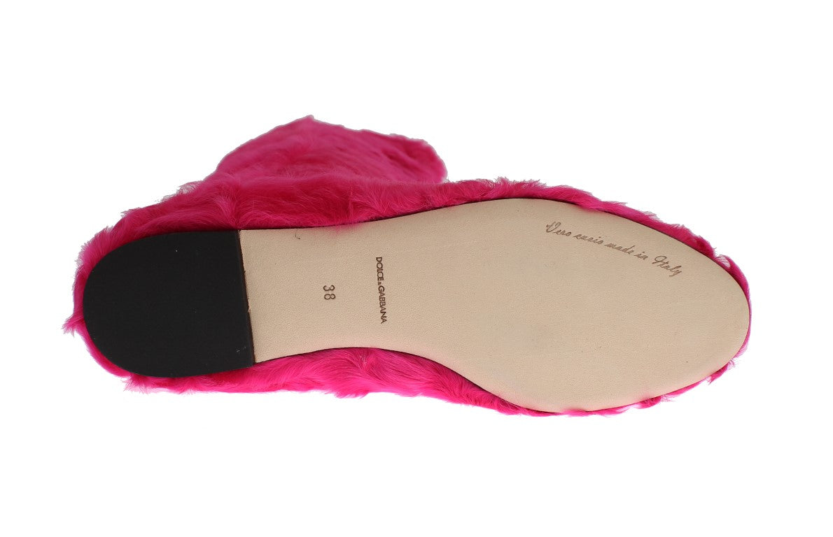 Dolce &amp; Gabbana Elegante rosa Lammfellstiefel