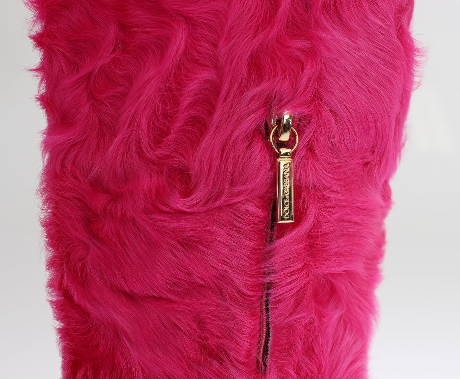 Dolce &amp; Gabbana Elegante rosa Lammfellstiefel