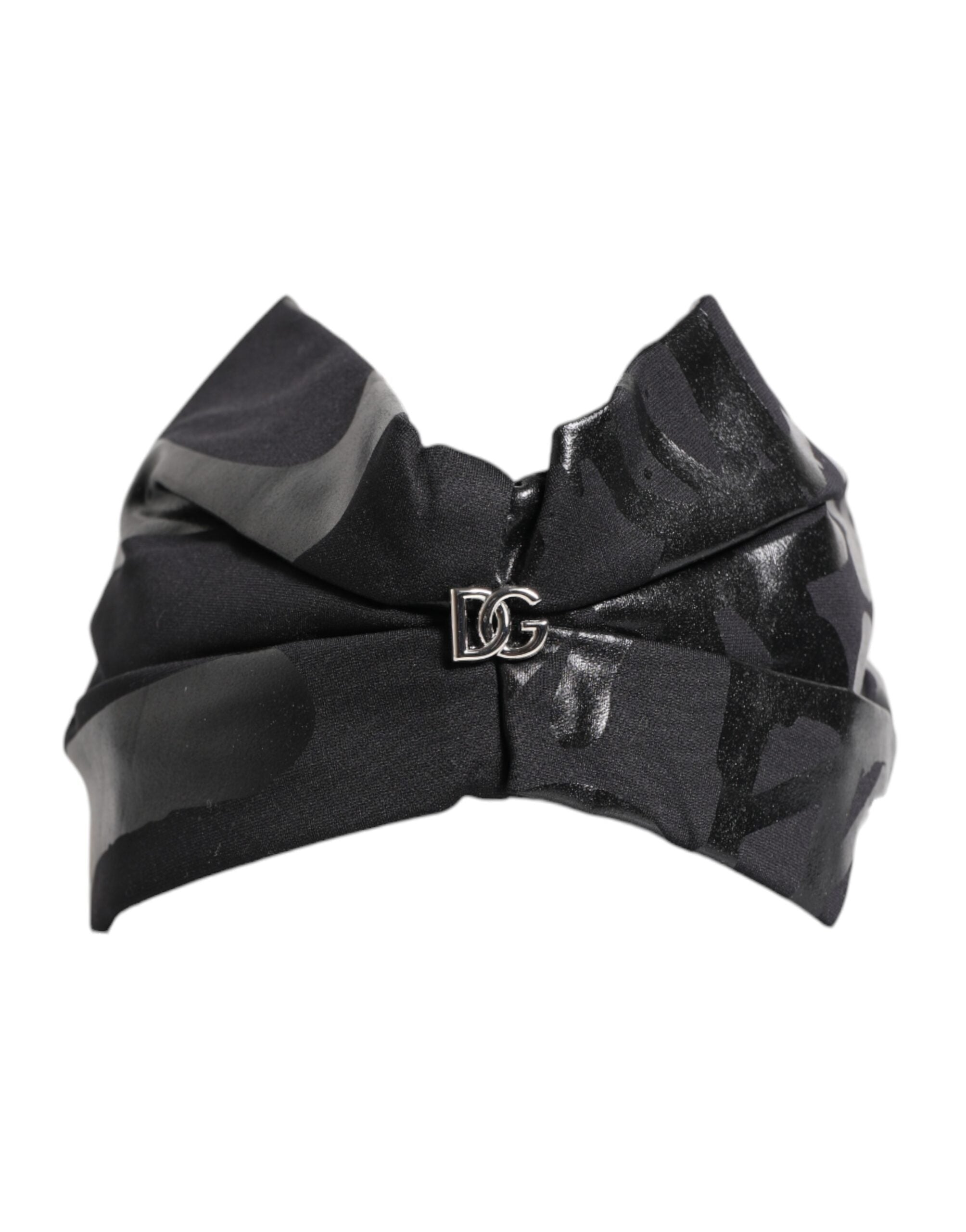 Pălărie Dolce &amp; Gabbana neagră din nailon elastic cu bandă pentru cap cu logo DG