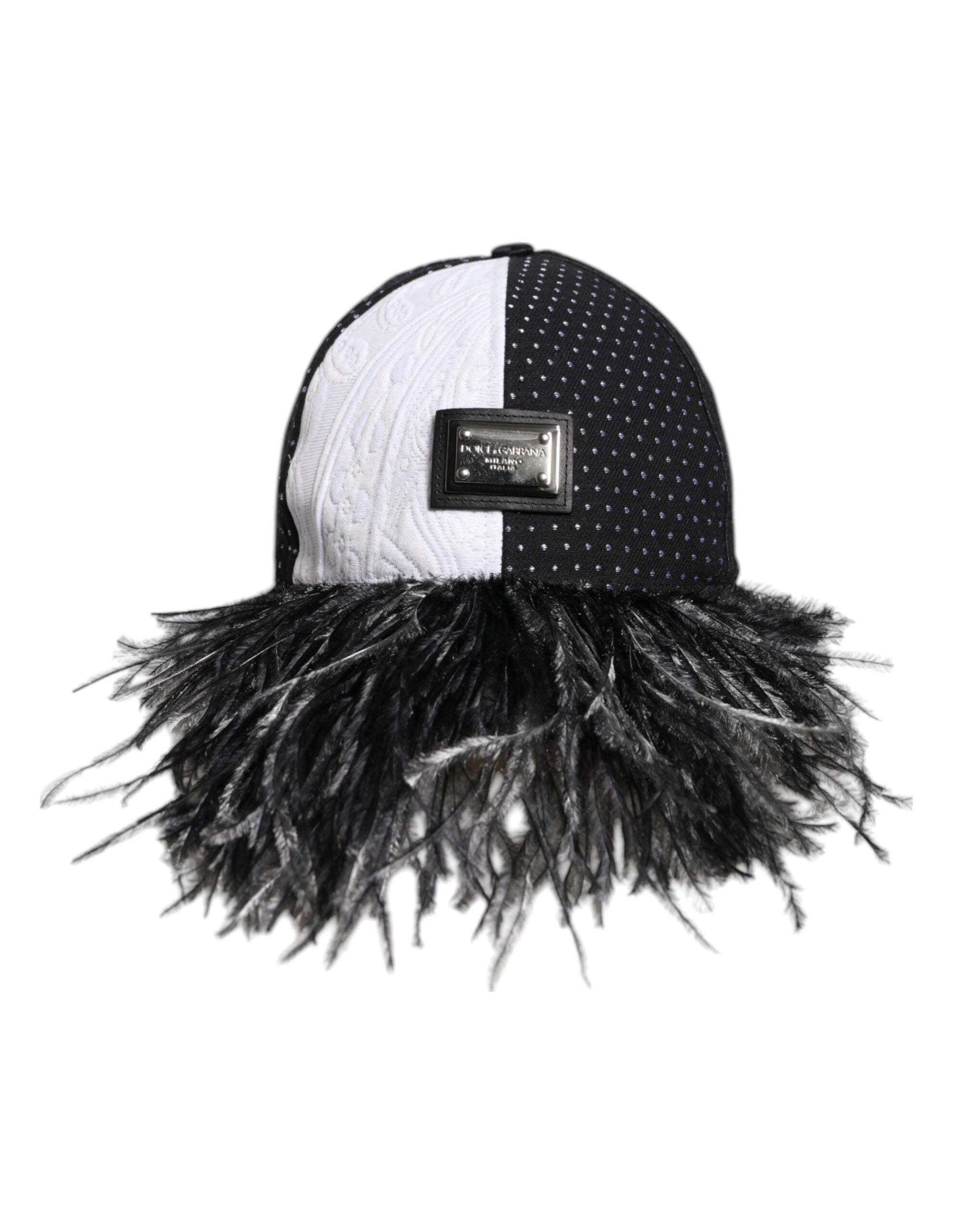 Șapcă de baseball Dolce &amp; Gabbana albă și neagră cu buline și pene