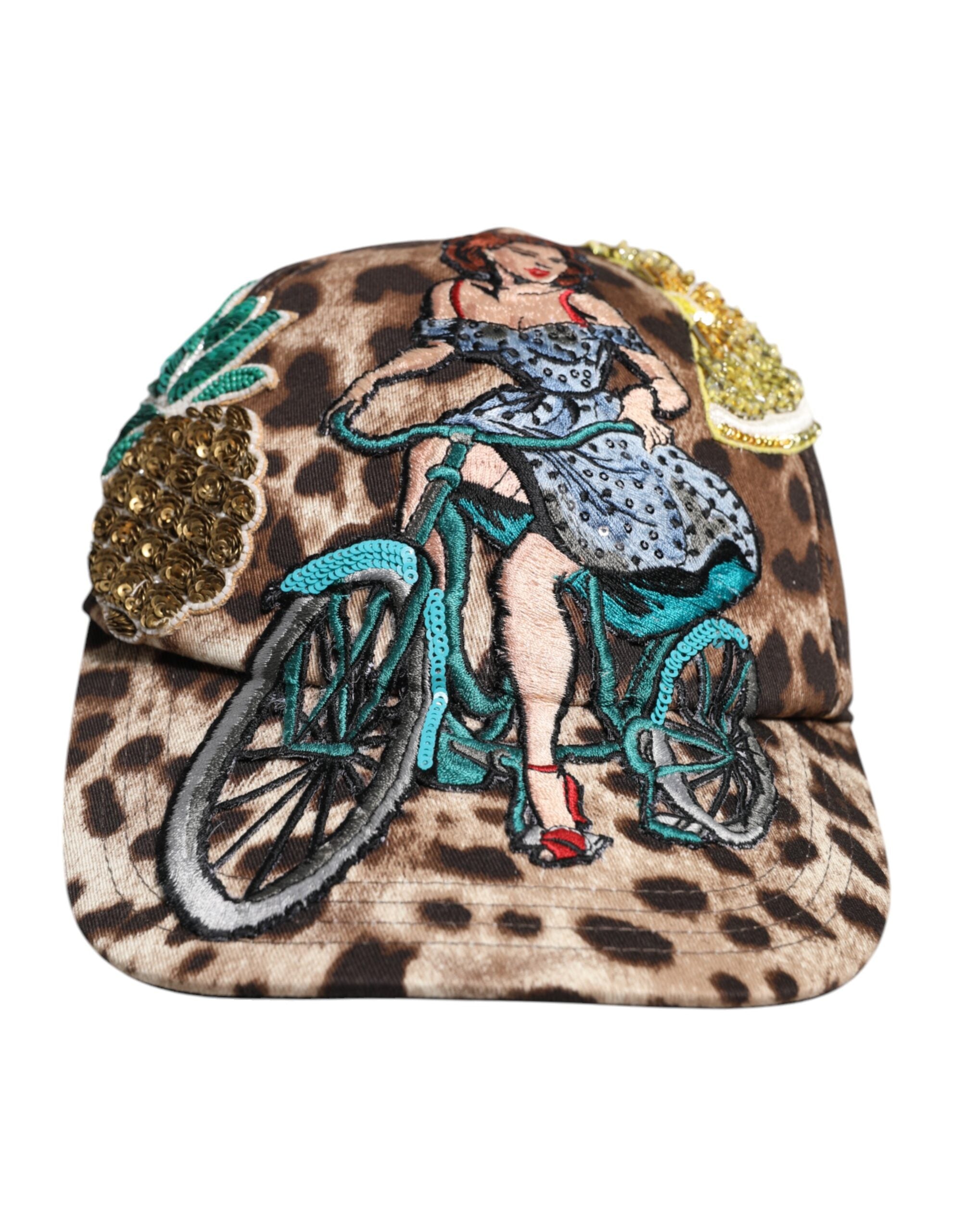 Șapcă de baseball Dolce &amp; Gabbana Sicily maro cu paiete și leopard