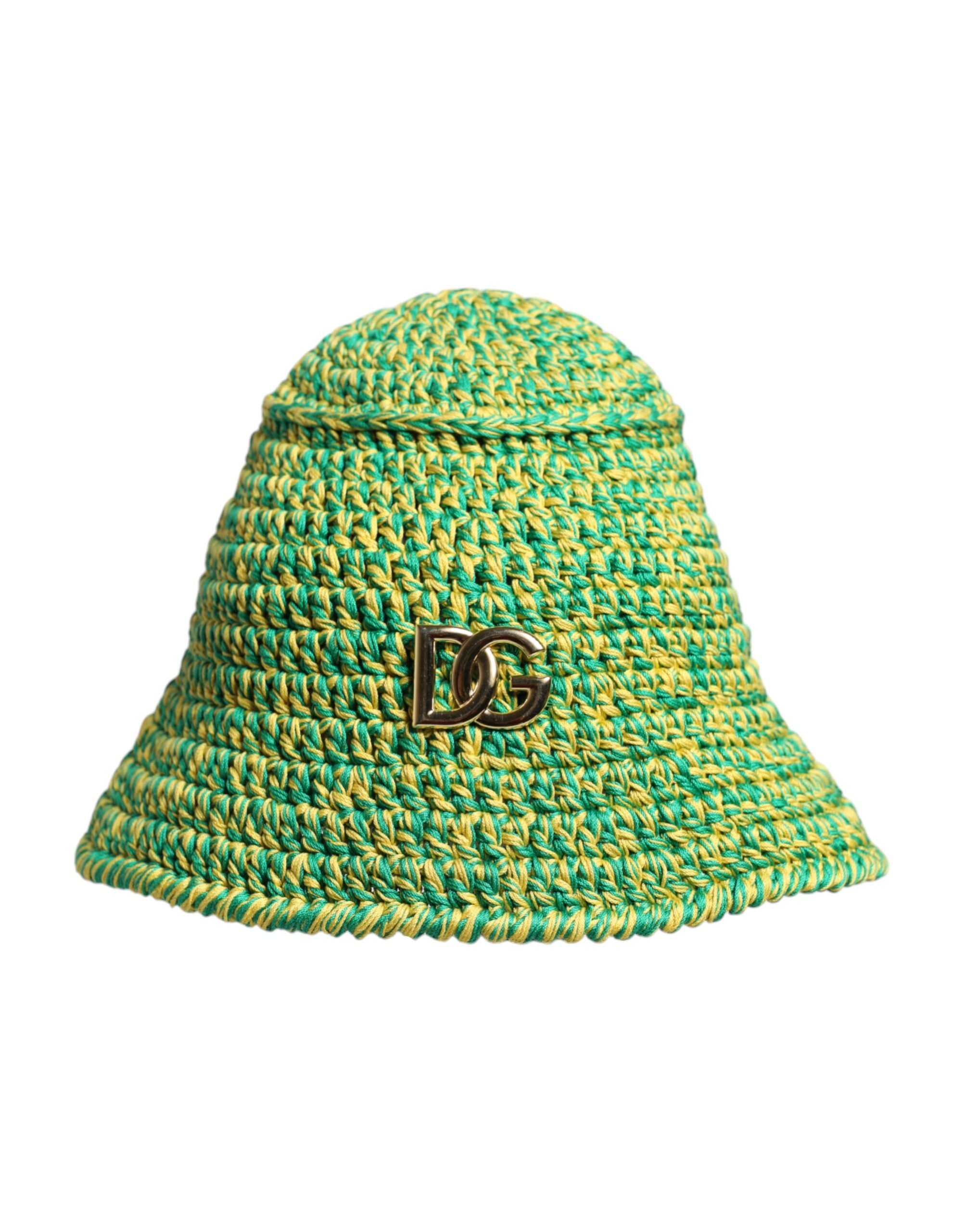 Pălărie Dolce &amp; Gabbana verde din bumbac croșetat cu logo DG